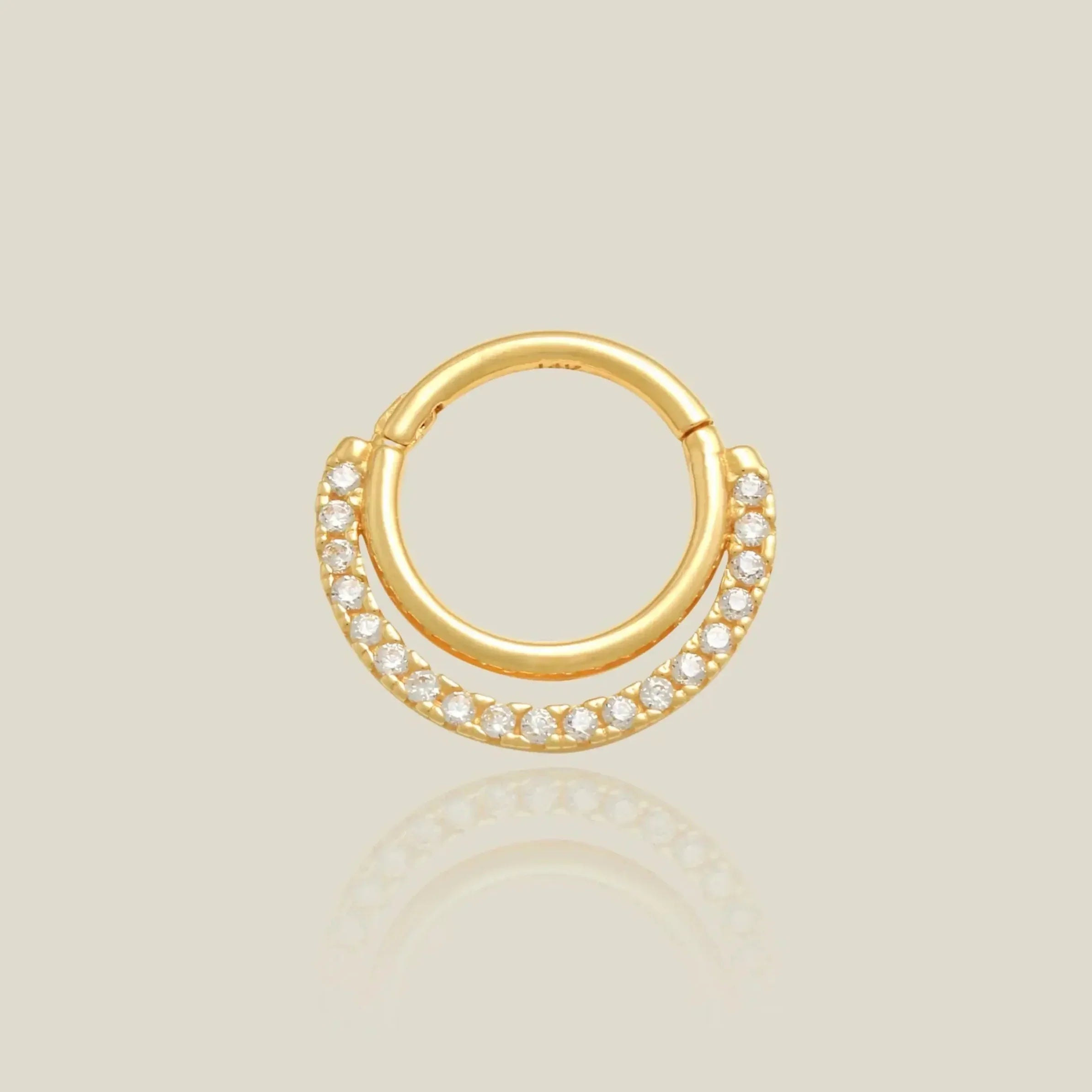 14K Solid Gold Double CZ Row Hoop – Anygolds