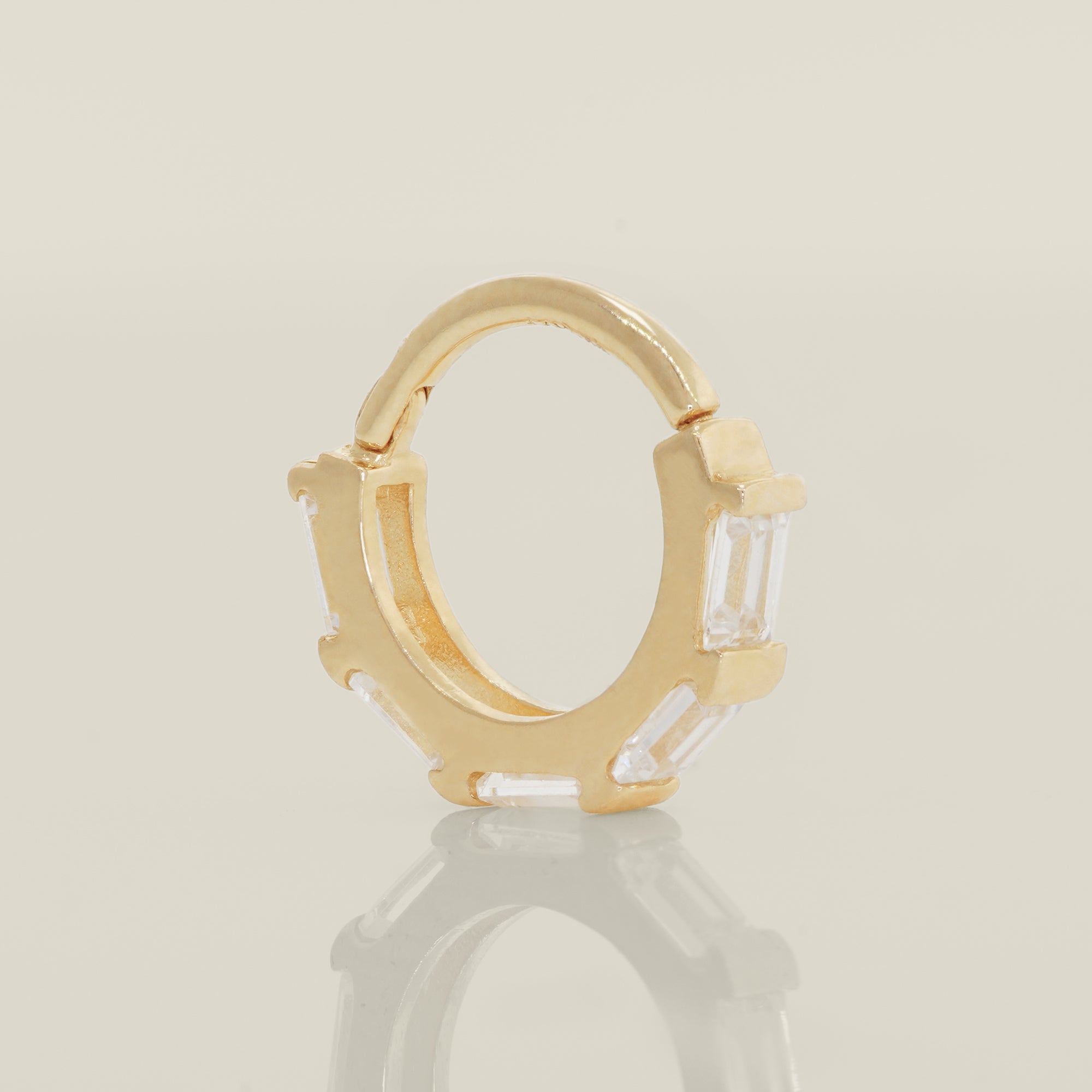 14K Solid Gold Straight Baguette Stone Hoop Piercing - Anygolds 