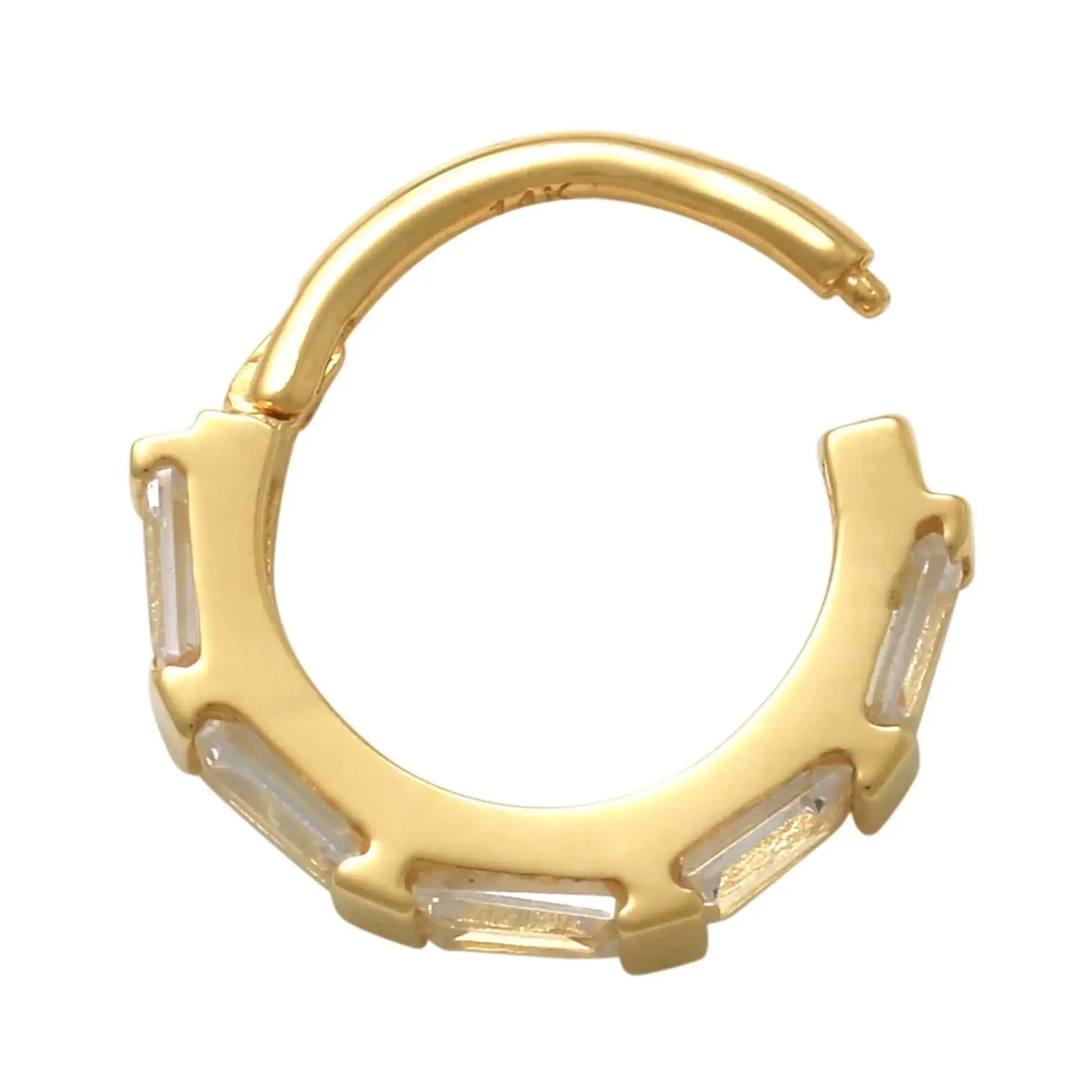 14K Solid Gold Straight Baguette Clicker Hoop – Anygolds