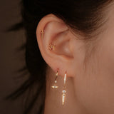 14K Solid Gold CZ Spike Round Drop Huggie Earring (Pair, Single) – Anygolds