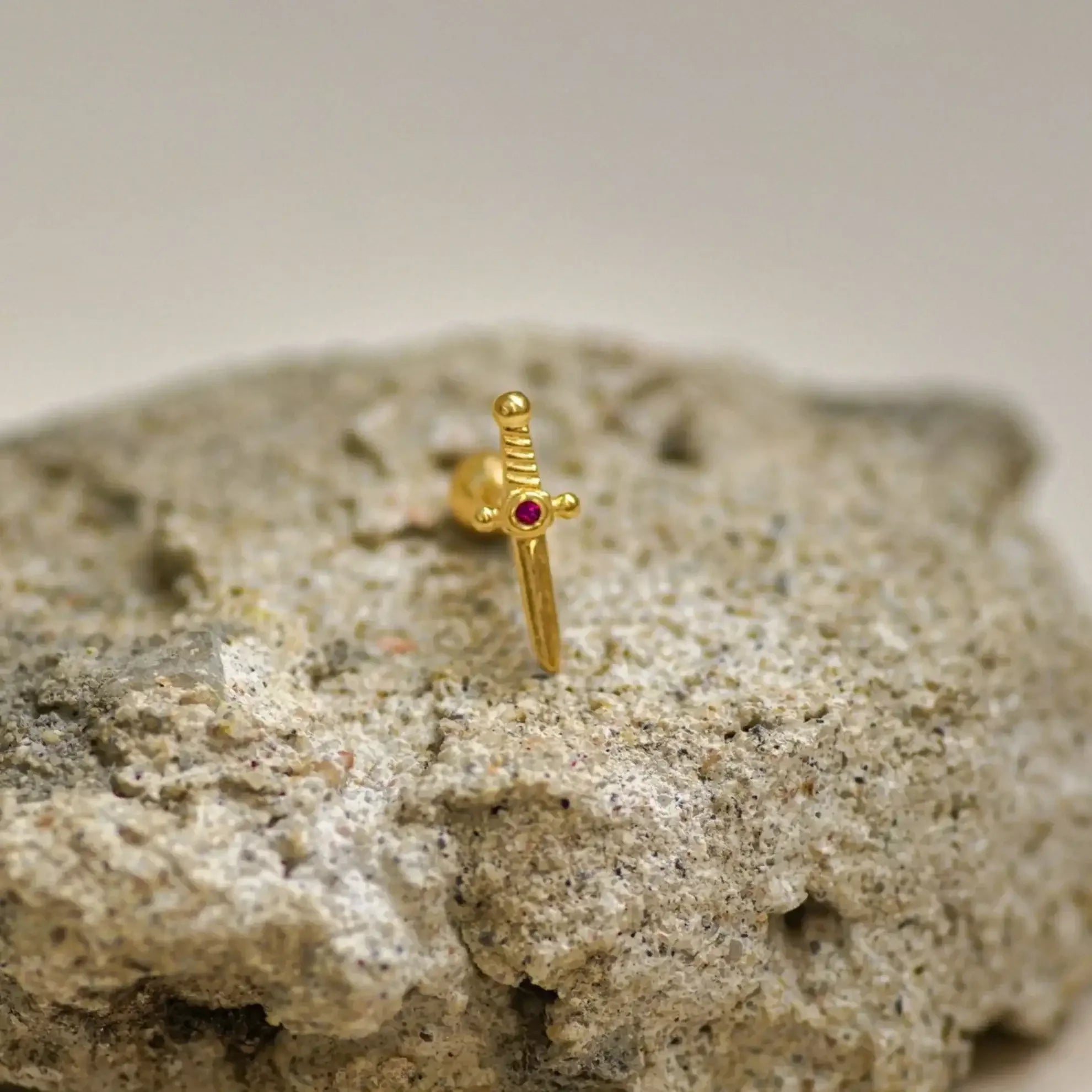 14K Solid Gold Ruby Dagger Stud – Anygolds