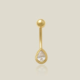 14K Solid Gold Teardrop Stone Curved Barbell - 14G – Anygolds