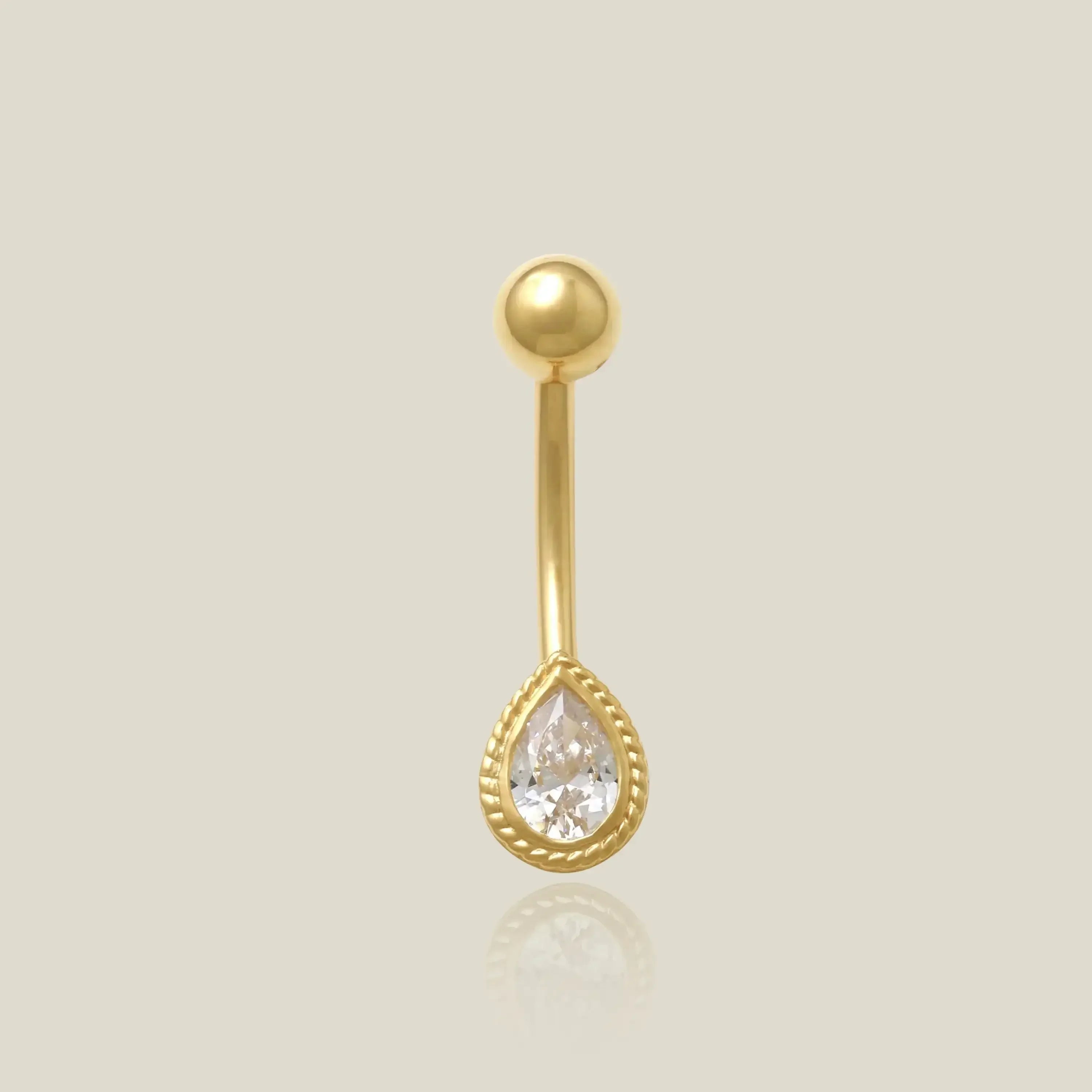 14K Solid Gold Teardrop Stone Curved Barbell - 14G – Anygolds