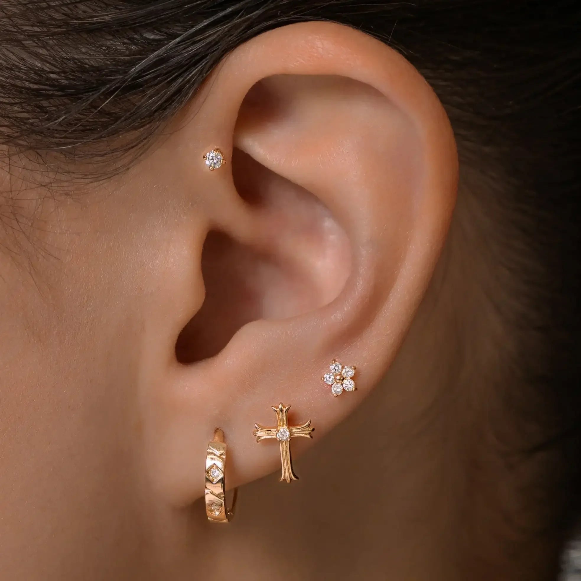 14K Solid Gold Diamond Quatro Hoop Earrings – Anygolds