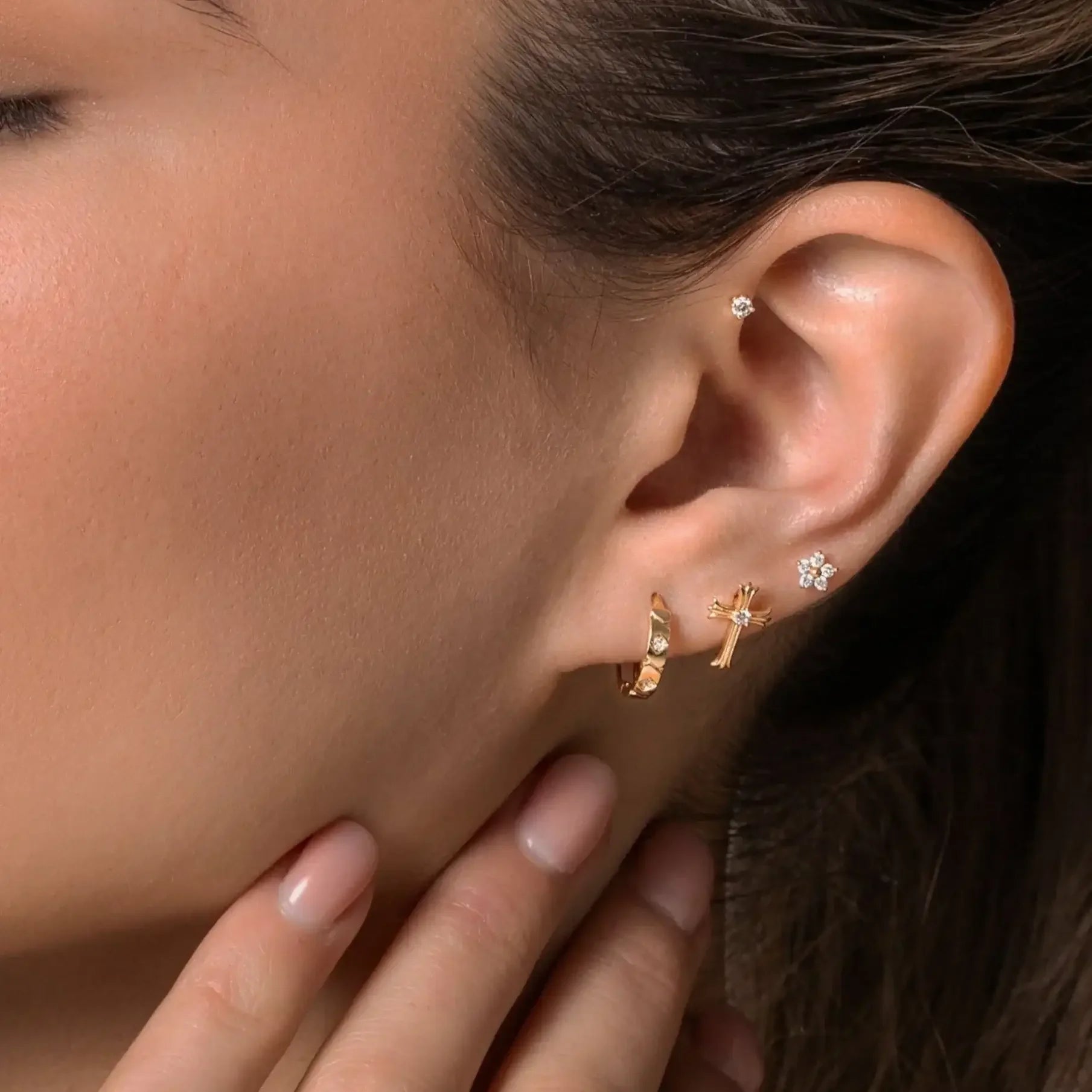 14K Solid Gold Diamond Quatro Hoop Earrings – Anygolds