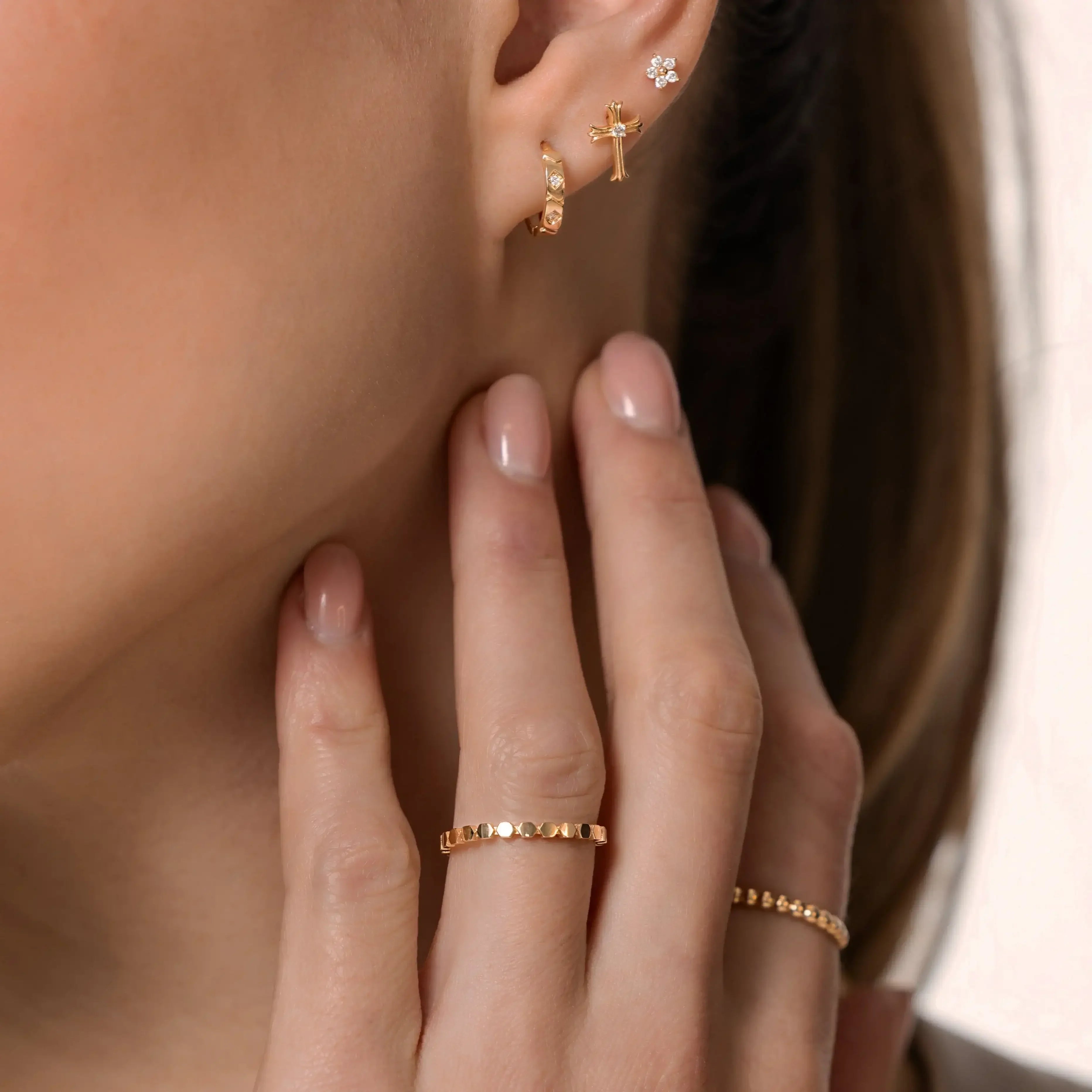 14K Solid Gold Diamond Quatro Hoop Earrings – Anygolds