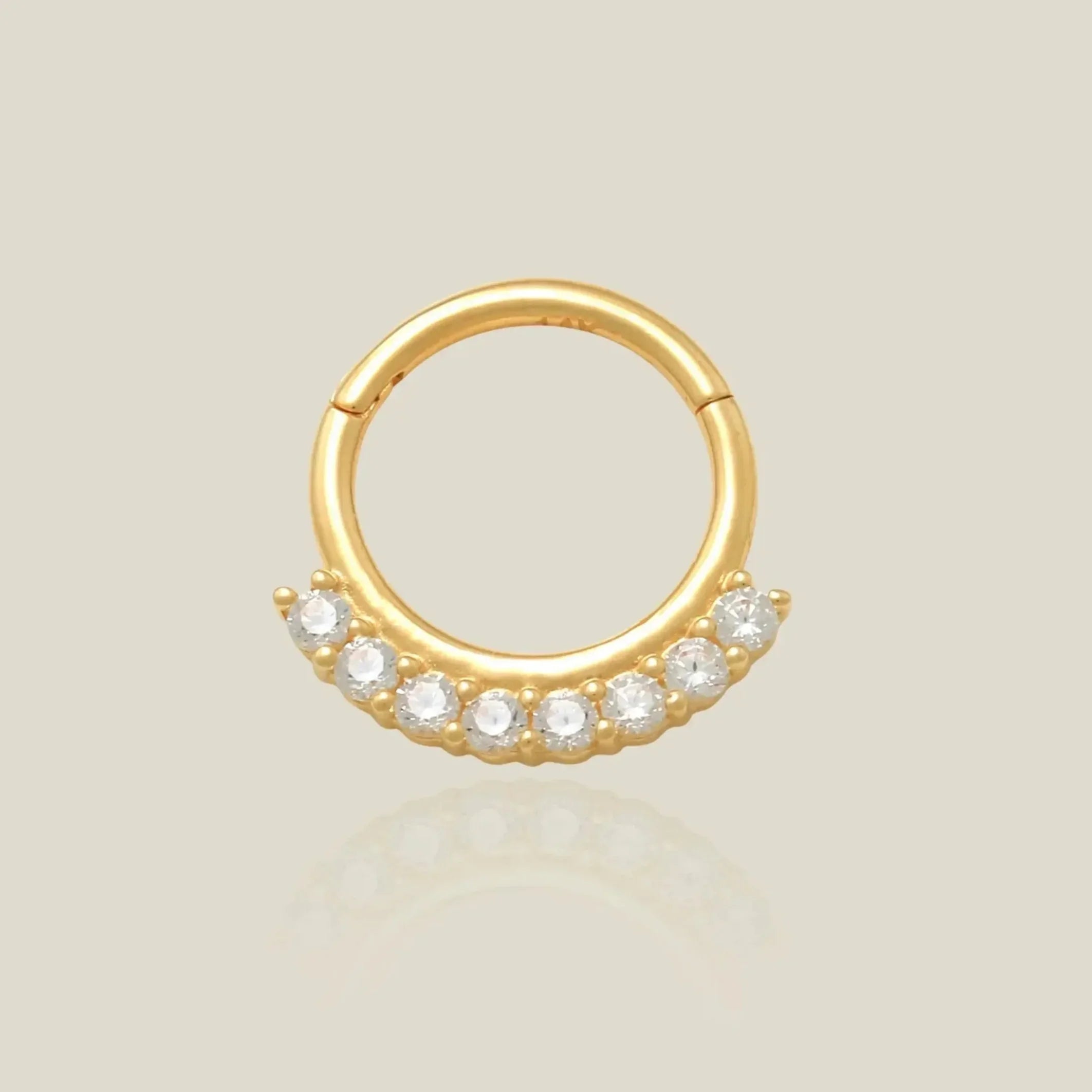 14K Solid Gold CZ Crescent Clicker Hoop – Anygolds