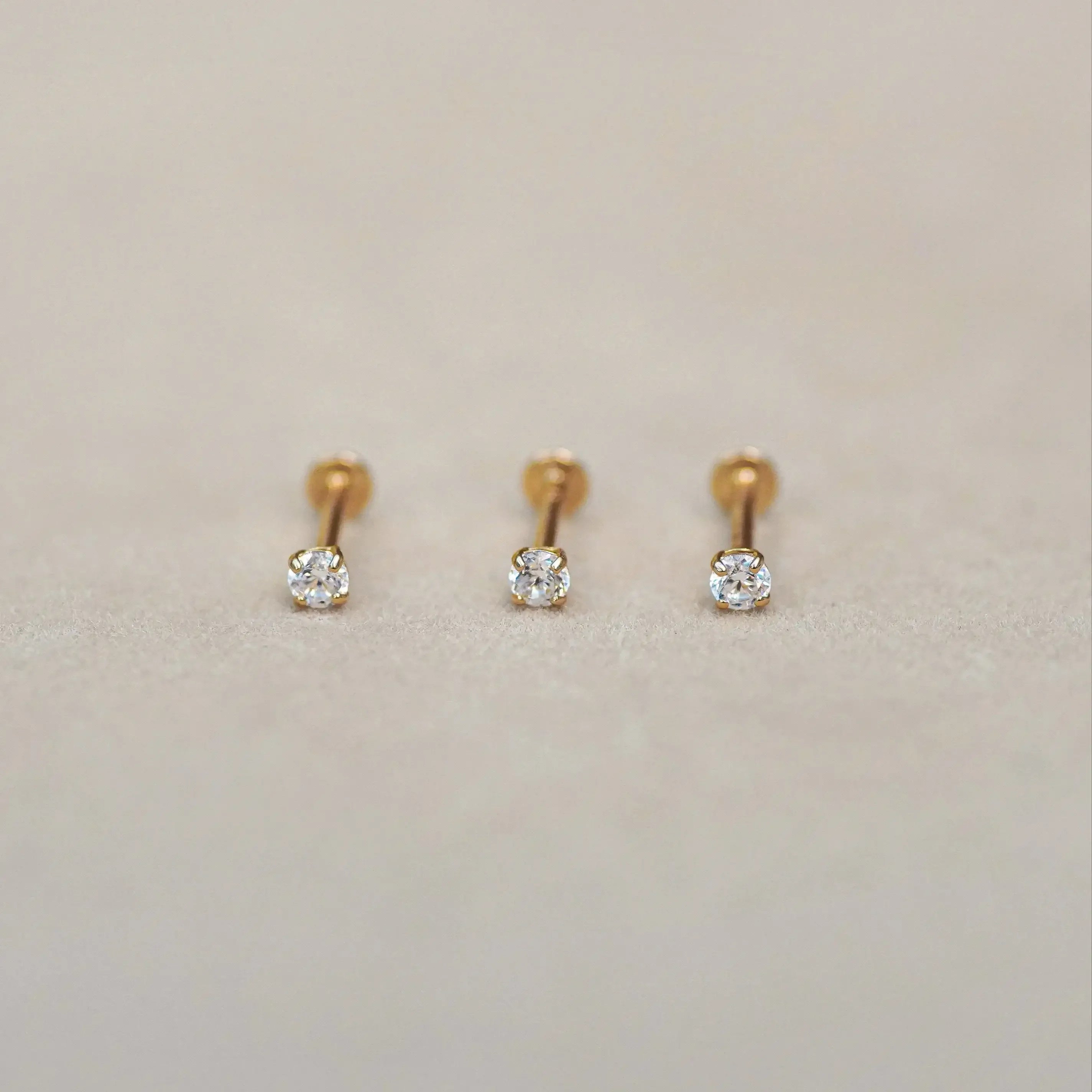 14K Solid Gold Round CZ Stud – Anygolds