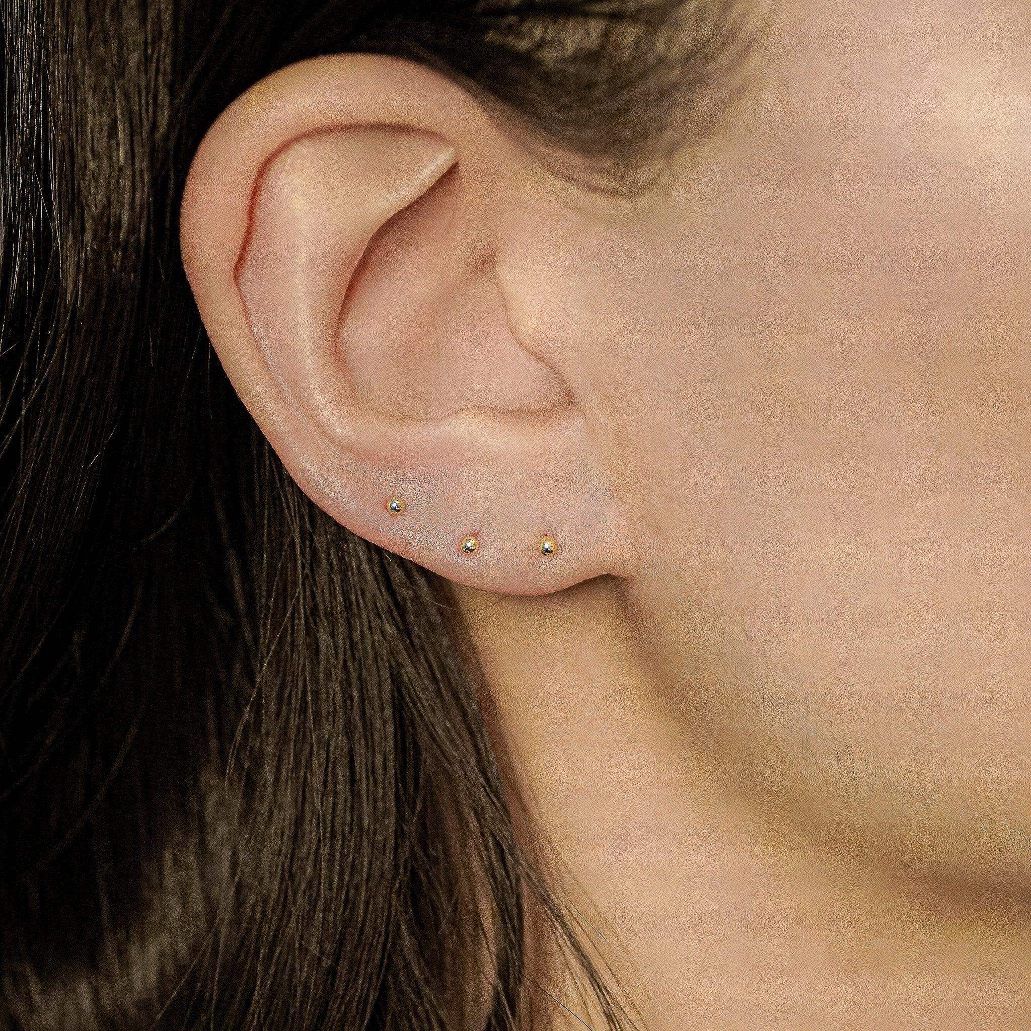 14K Solid Gold Round Ball Stud – Anygolds