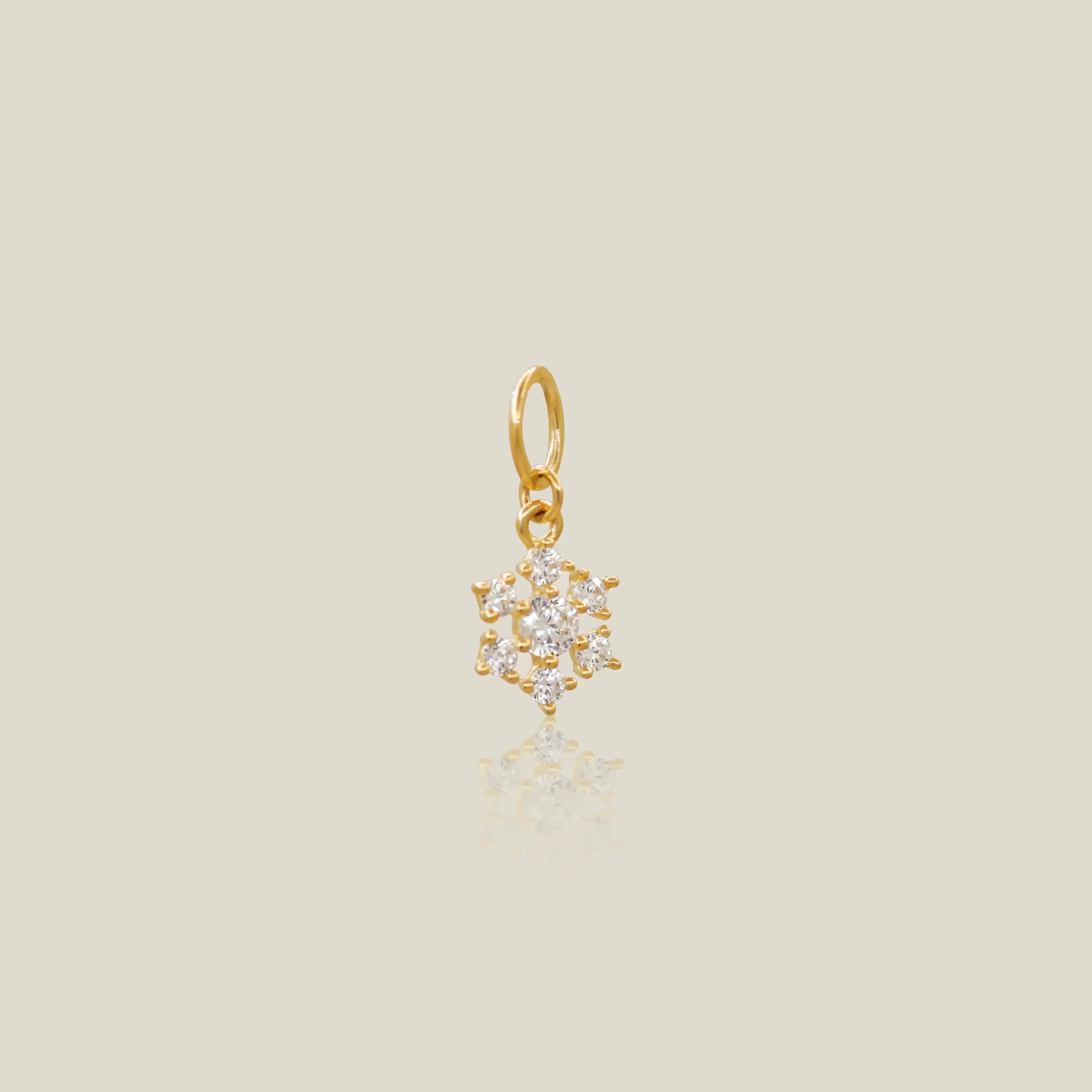 14K Solid Gold Pavé Snow Flower Stone Charm – Anygolds