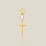 14K Solid Gold Stone & Cross Charm – Anygolds