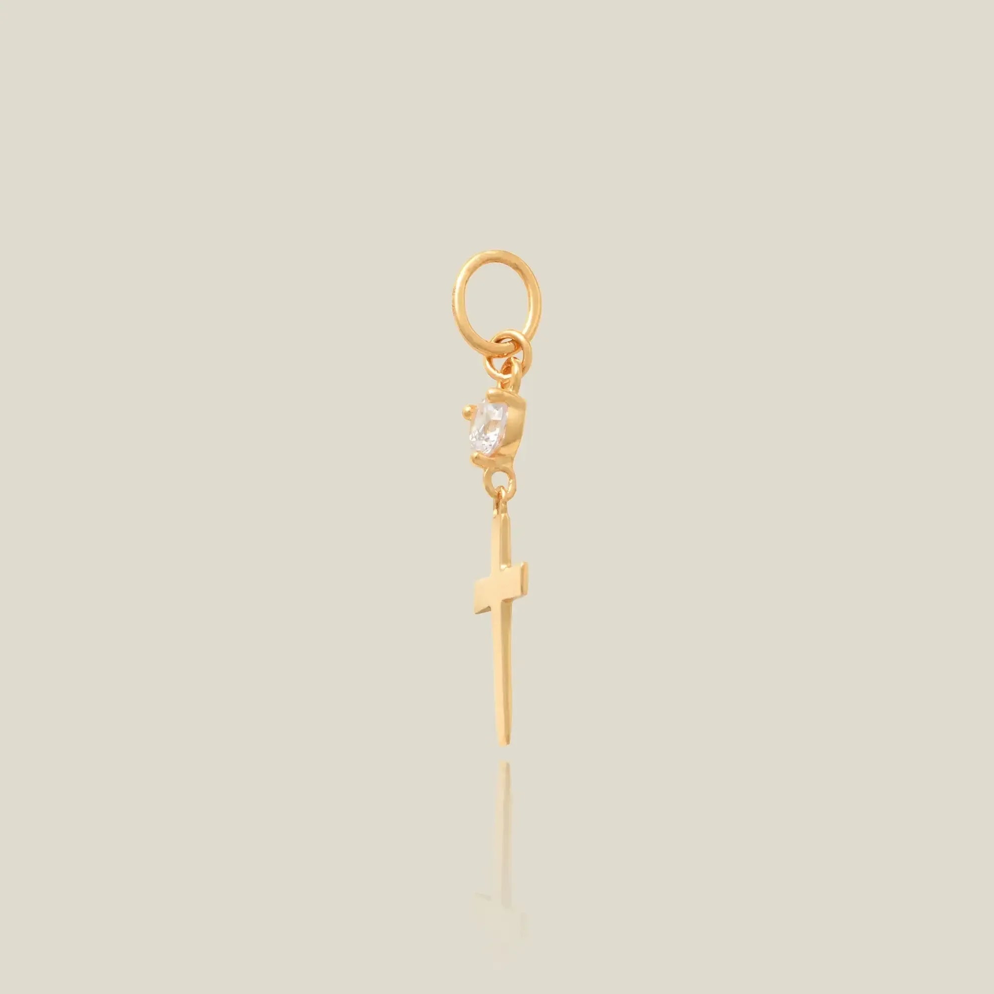 14K Solid Gold Stone & Cross Charm – Anygolds