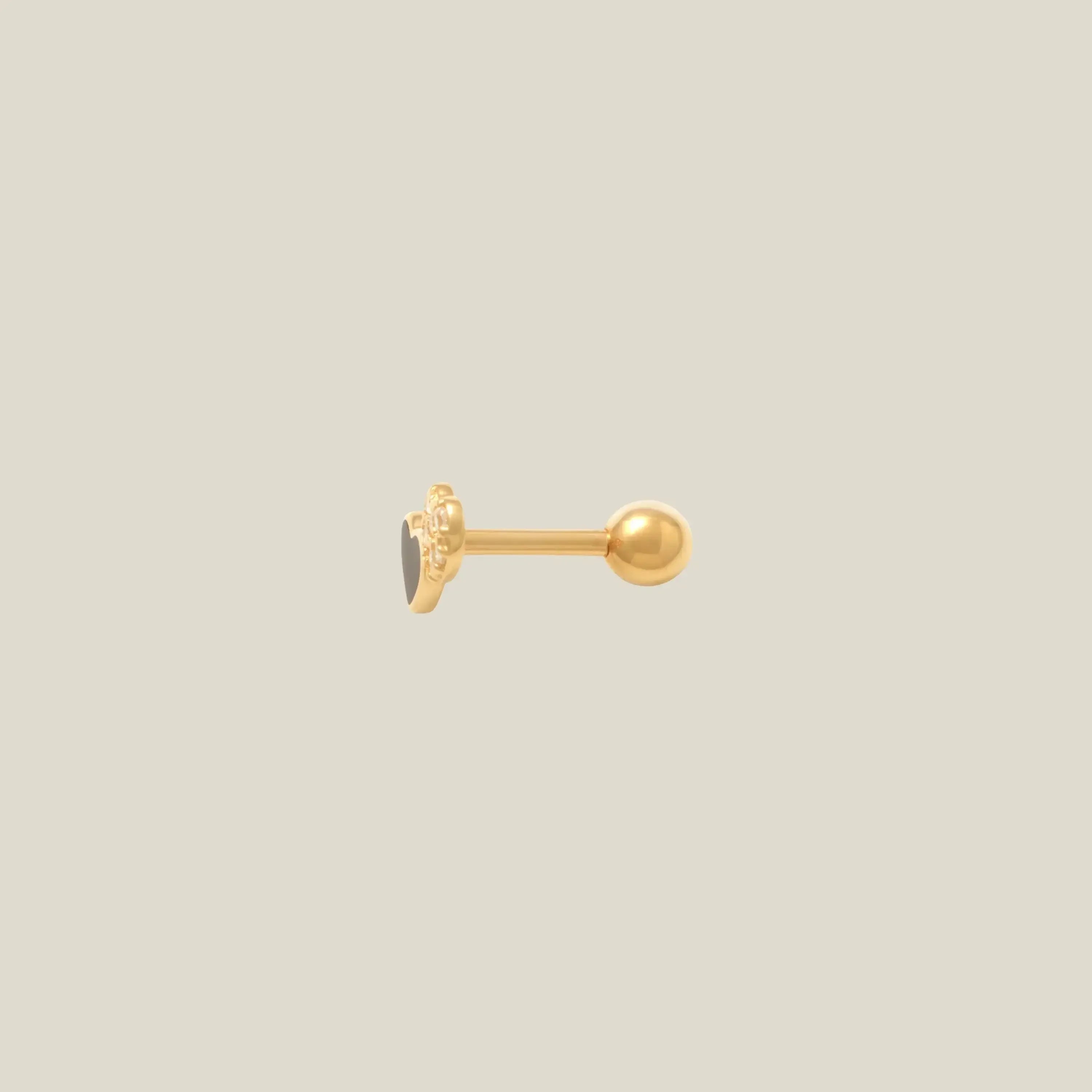 14K Solid Gold Black & White Double Heart Stud – Anygolds