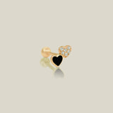 14K Solid Gold Black & White Double Heart Stud – Anygolds