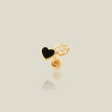 14K Solid Gold Black & White Double Heart Stud – Anygolds