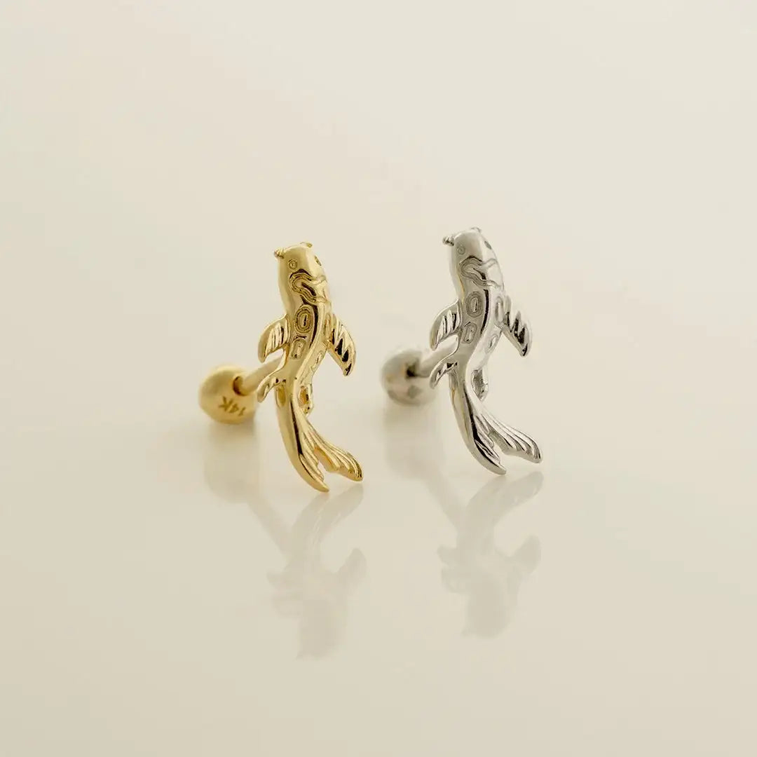 14K Solid Gold Curved Koi Fish Stud – Anygolds