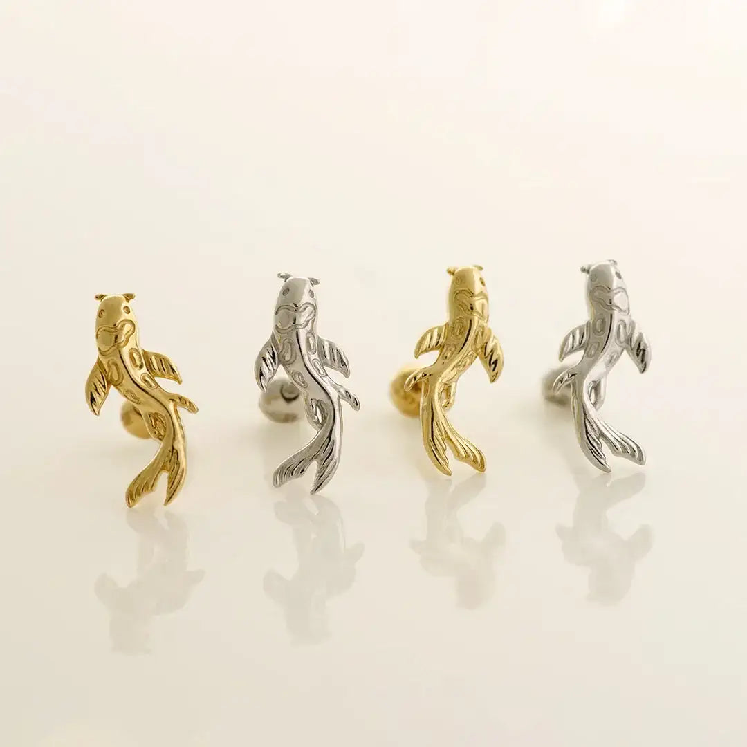 14K Solid Gold Curved Koi Fish Stud – Anygolds