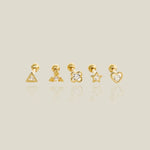 14K Solid Gold Essential Stacking Stud - Triforce, Heart, Triangle, Star, and Clover – Anygolds