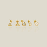14K Solid Gold Essential Stacking Stud - Triforce, Heart, Triangle, Star, and Clover – Anygolds