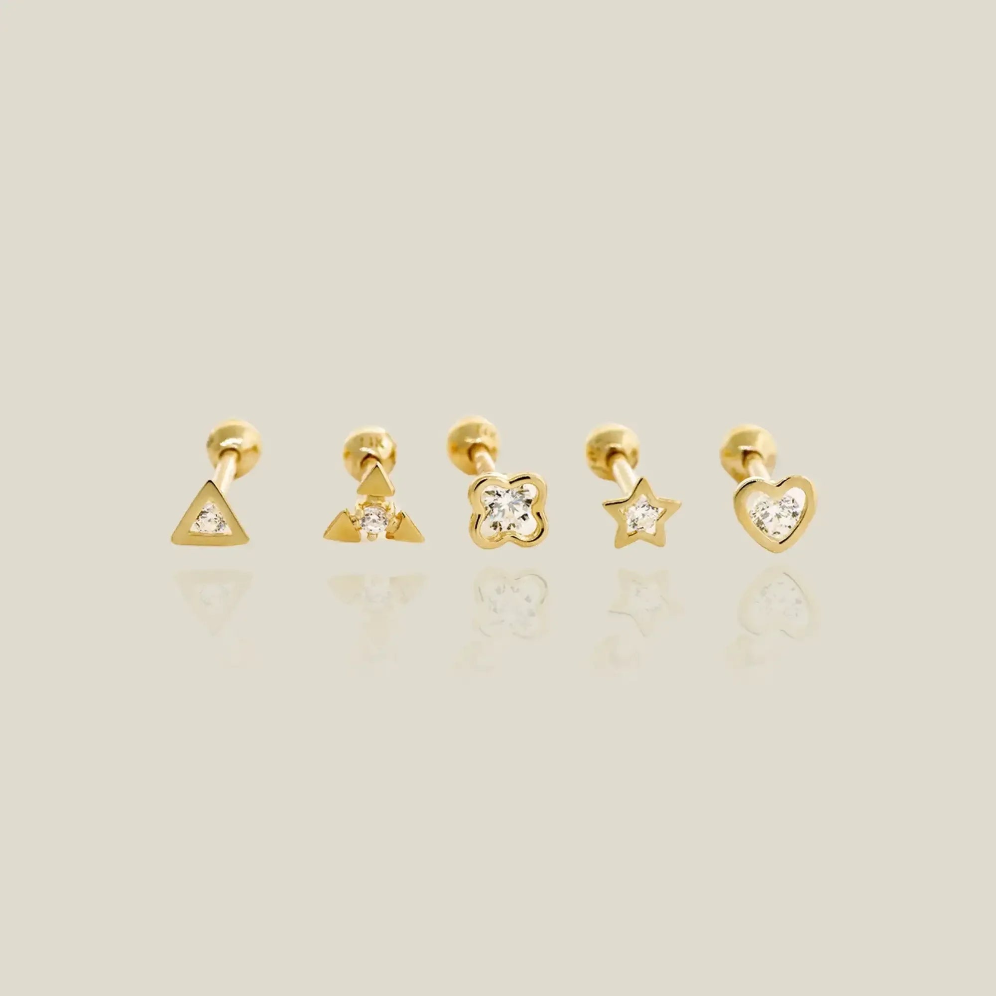 14K Solid Gold Essential Stacking Stud - Triforce, Heart, Triangle, Star, and Clover – Anygolds