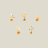 14K Solid Gold Essential Stacking Stud - Triforce, Heart, Triangle, Star, and Clover – Anygolds
