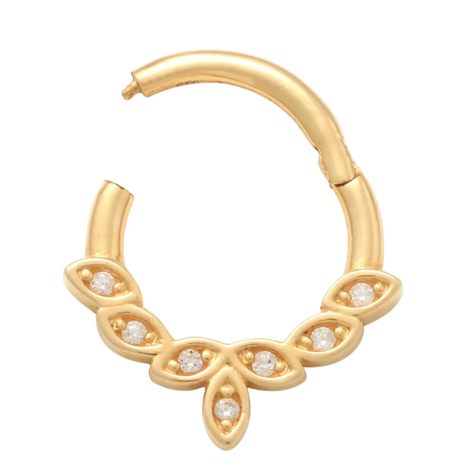 14K Solid Gold CZ Laurel Leaf Clicker Hoop – Anygolds