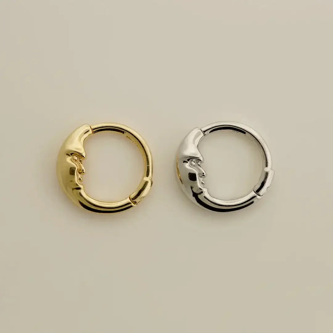 14K Solid Gold Moon Arc Face Clicker Hoop – Anygolds