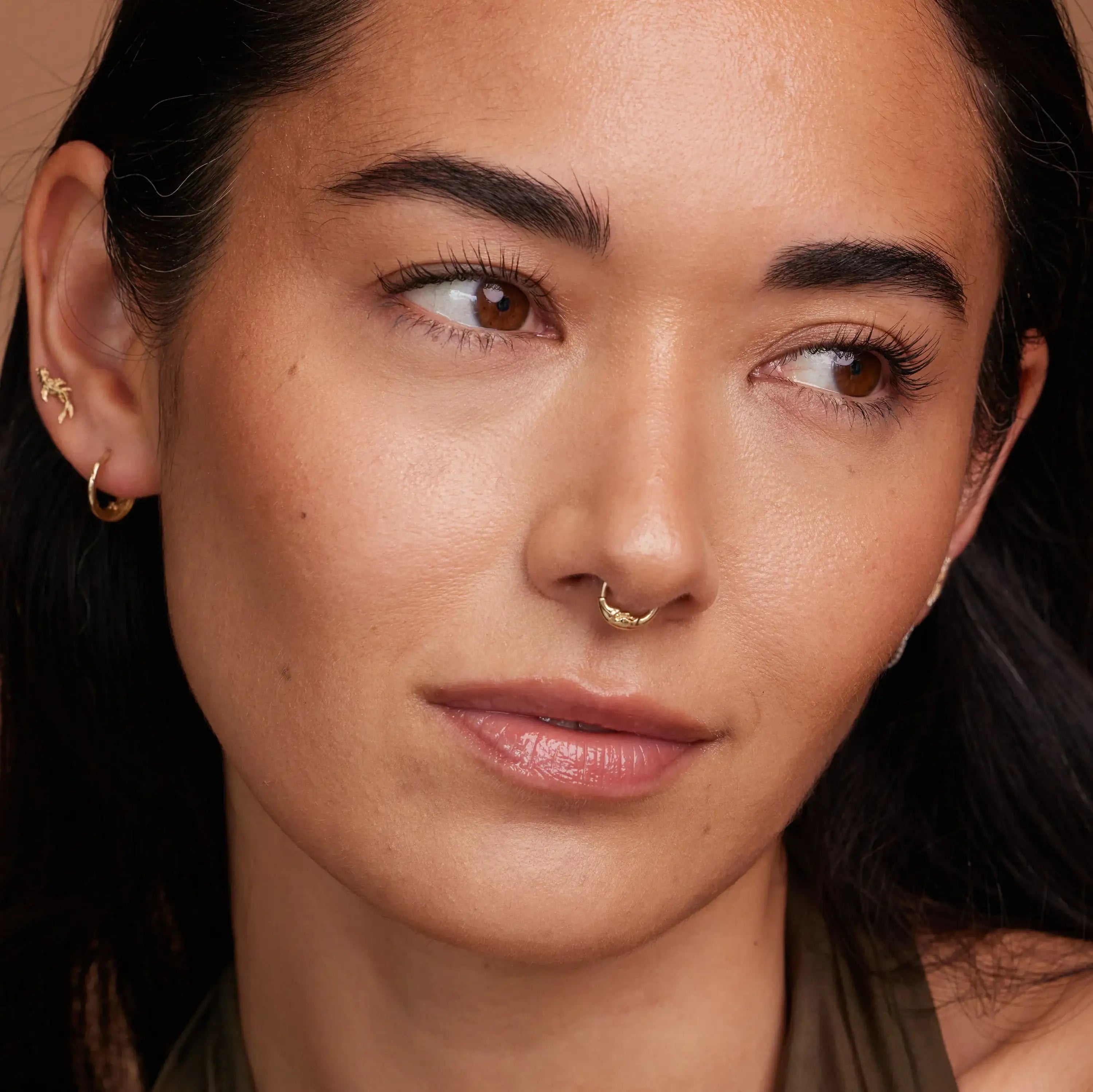 14K Solid Gold Moon Arc Face Clicker Hoop – Anygolds