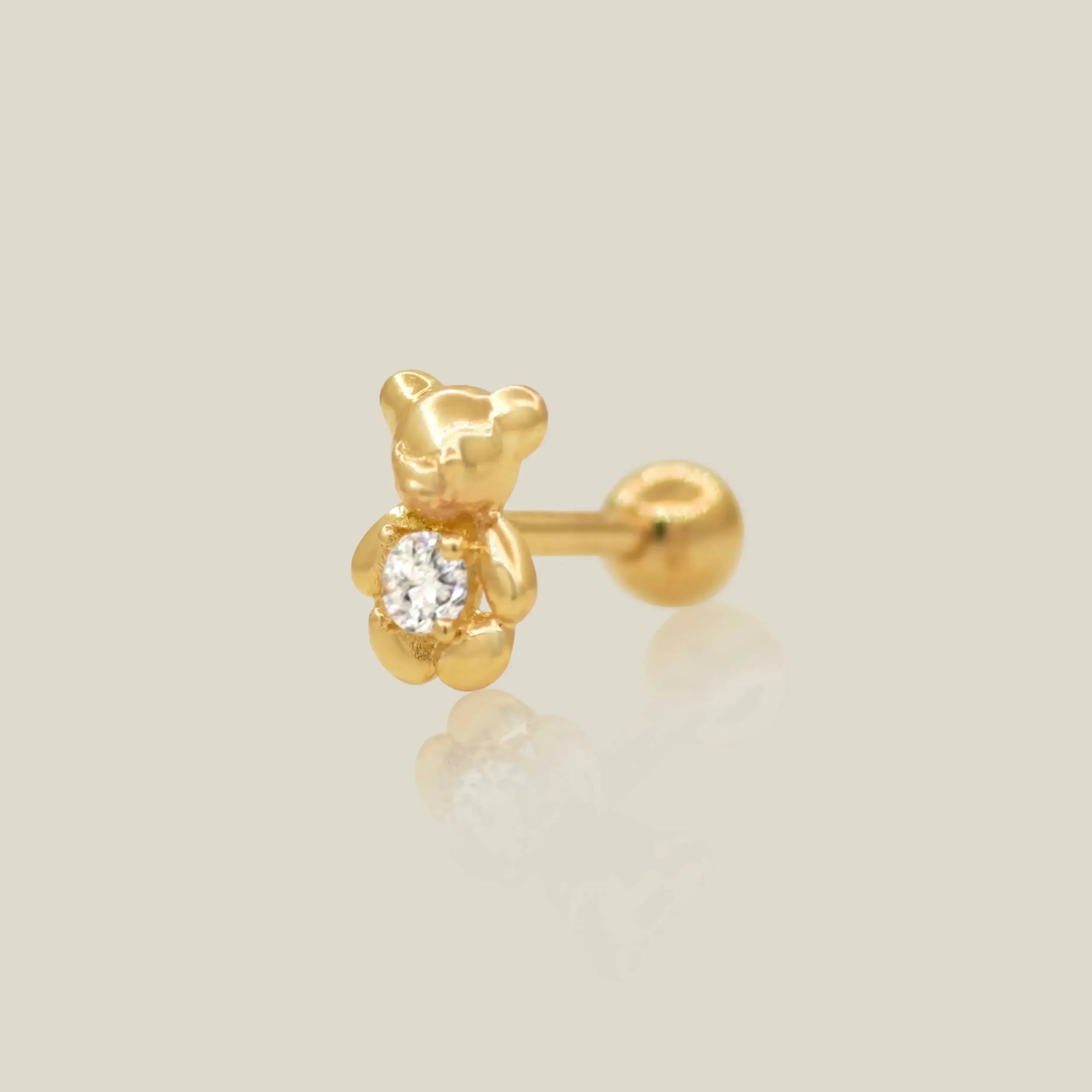 14K Solid Gold Teddy Bear with Stone Stud – Anygolds