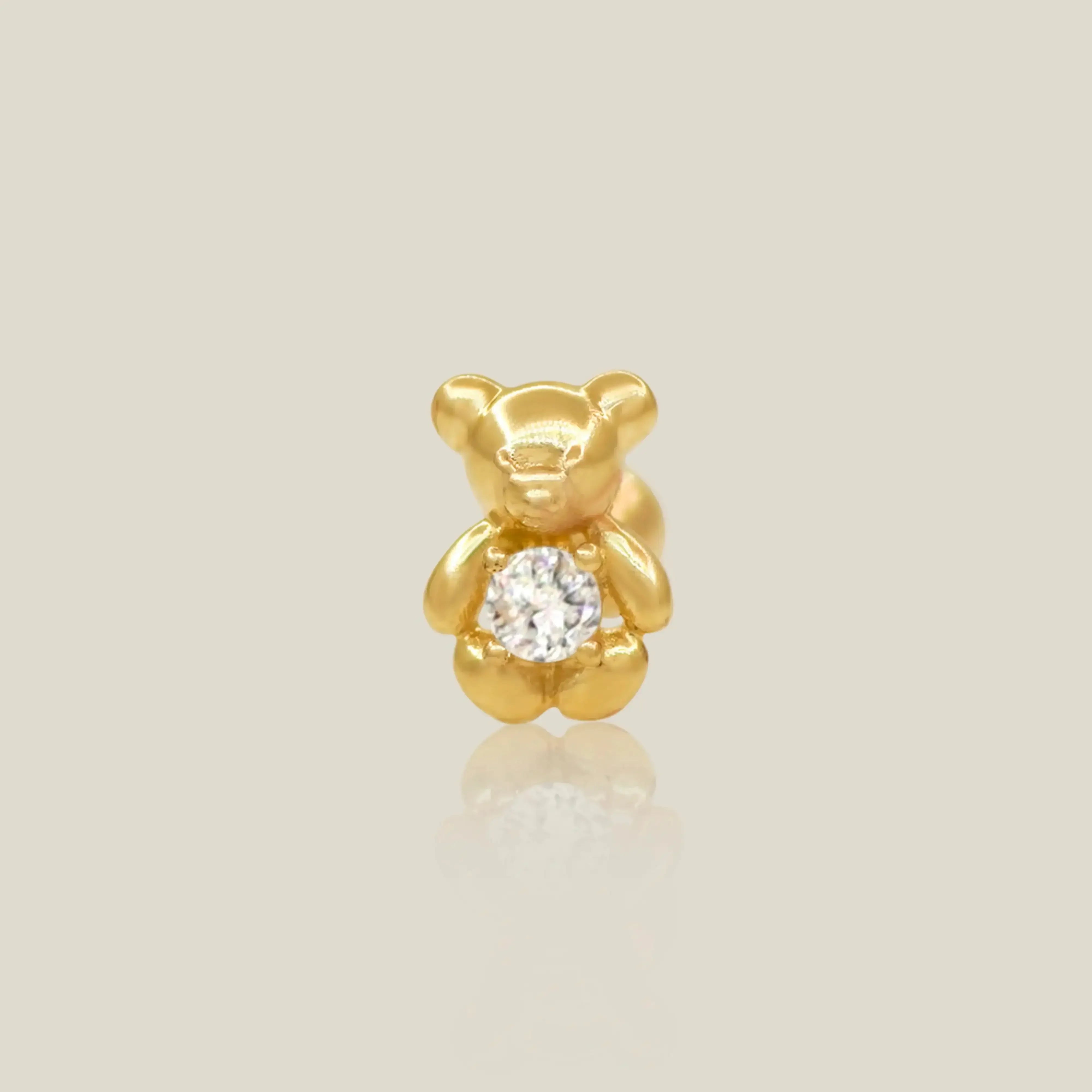 14K Solid Gold Teddy Bear with Stone Stud – Anygolds