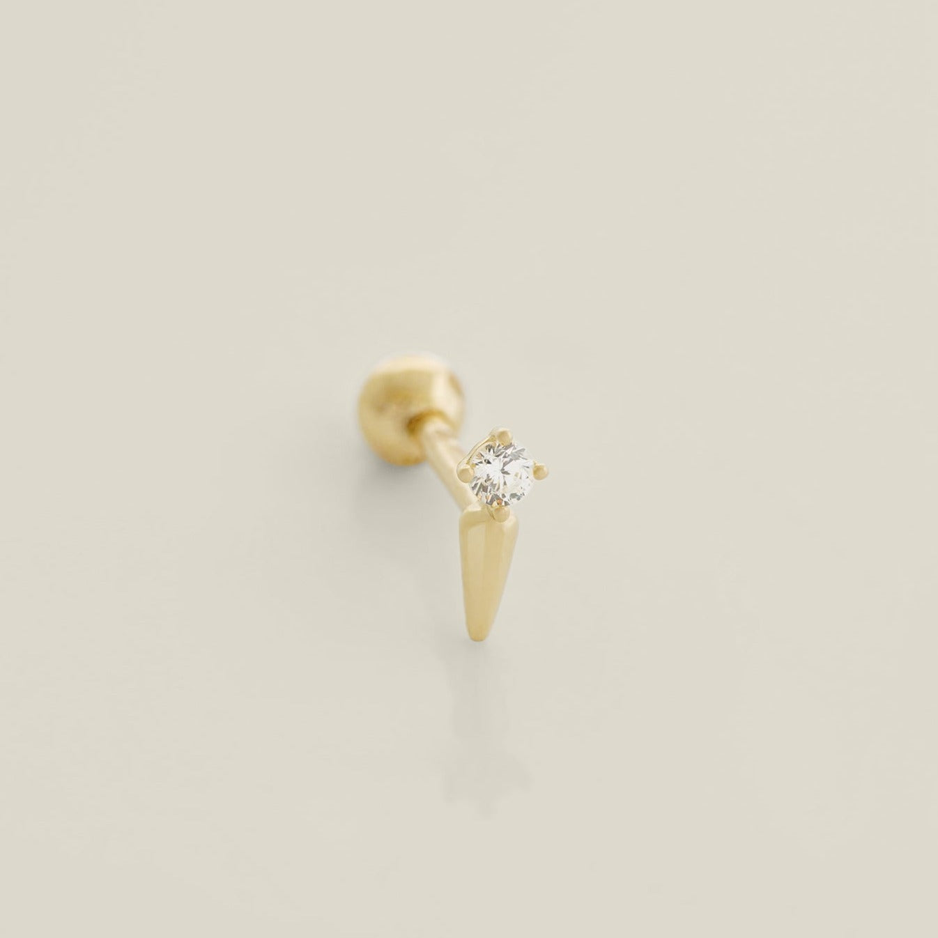 14K Solid Gold Cubic Zirconia Spike Triangle Stud Piercing Earring - Anygolds 
