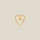 14K Solid Gold Line Bar Dangle Chain Stud – Anygolds