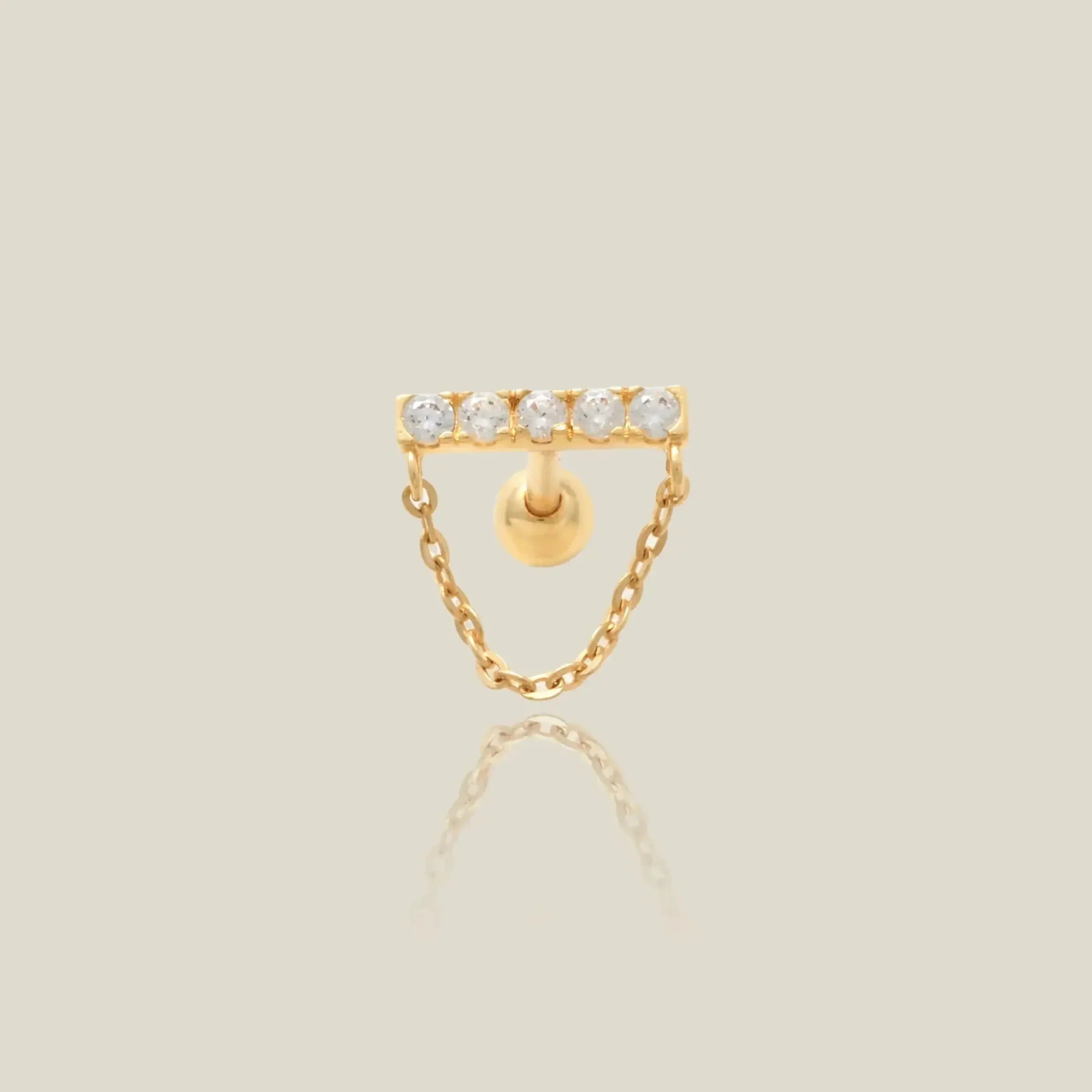 14K Solid Gold Line Bar Dangle Chain Stud – Anygolds