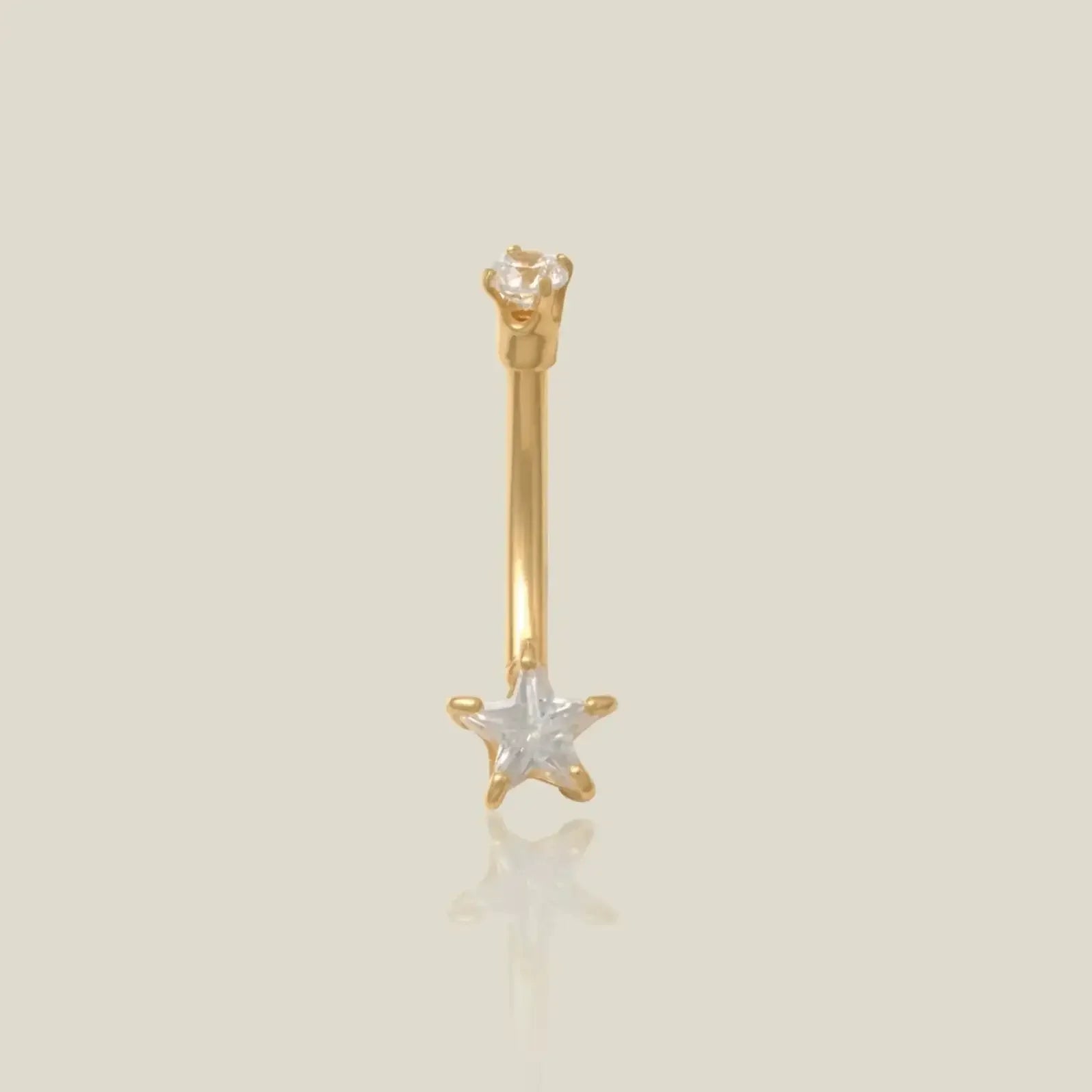 14K Solid Gold Star Curved Barbell – Anygolds