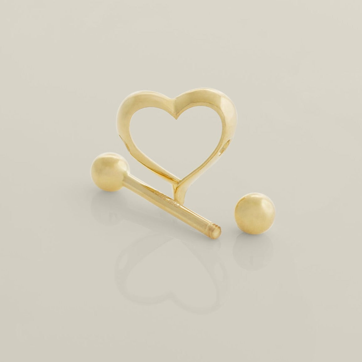 14K Solid Gold Heart & Round Barbell Nipple Piercing - Anygolds