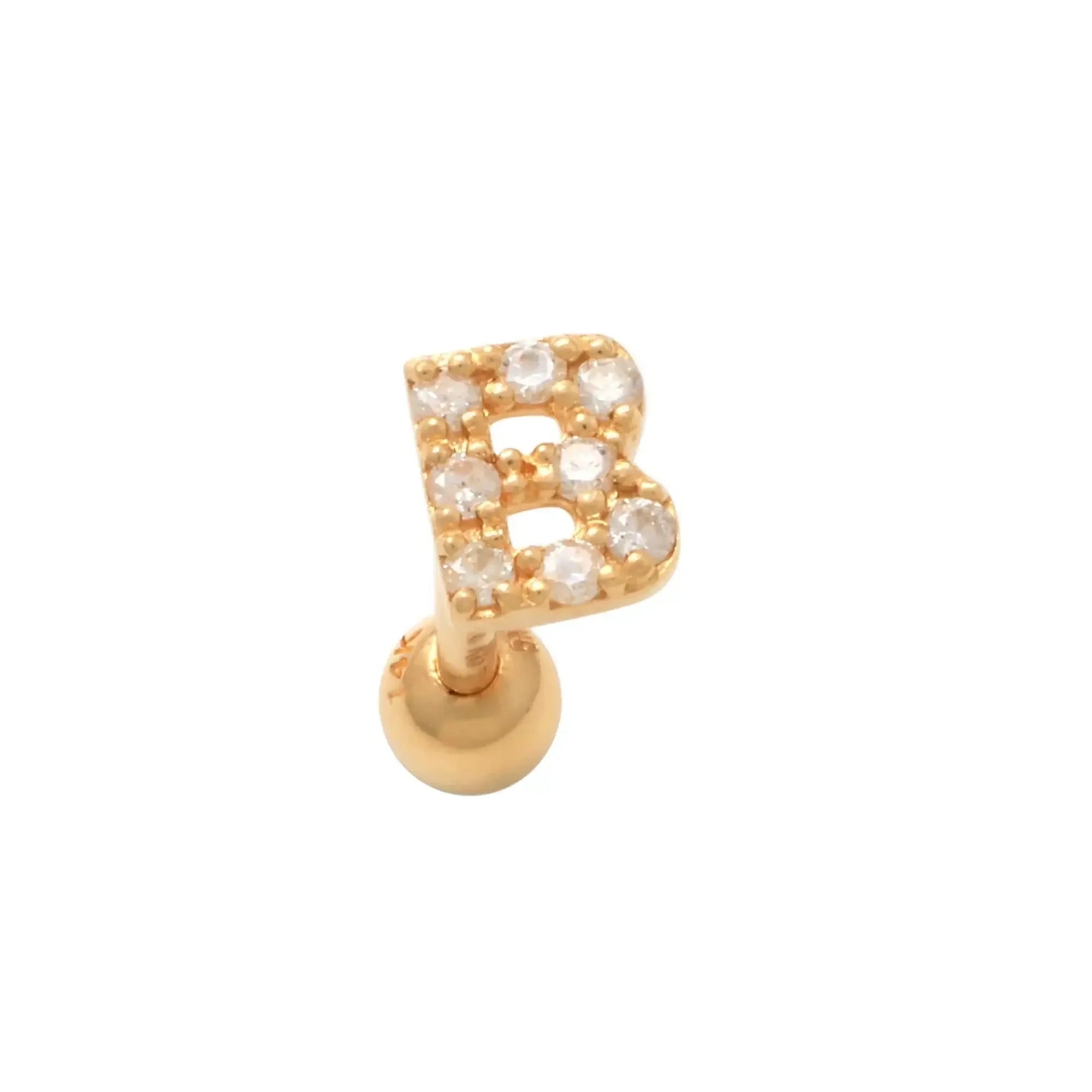 14K Solid Gold Diamond Initial Letter Stud – Anygolds