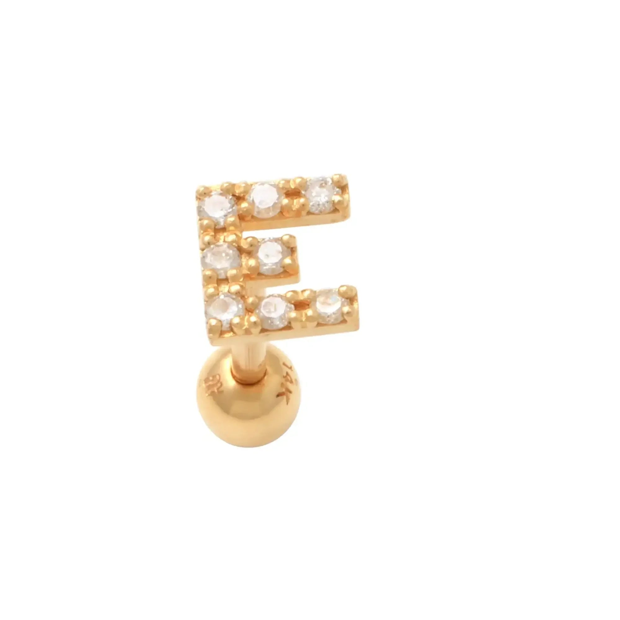 14K Solid Gold Diamond Initial Letter Stud – Anygolds