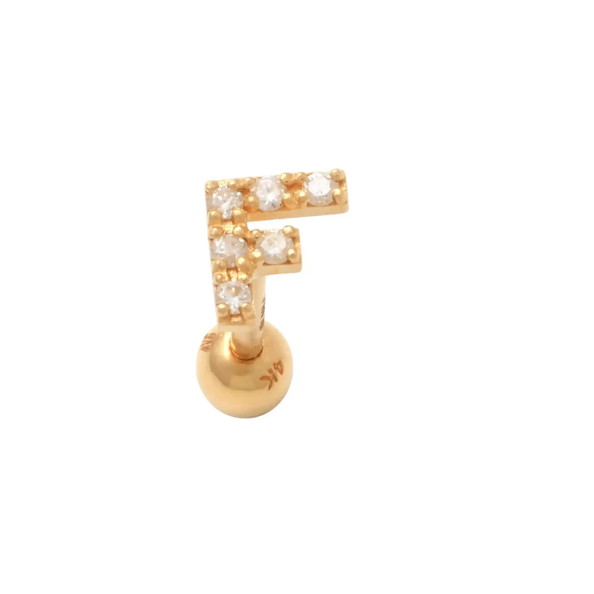 14K Solid Gold Diamond Initial Letter Stud – Anygolds