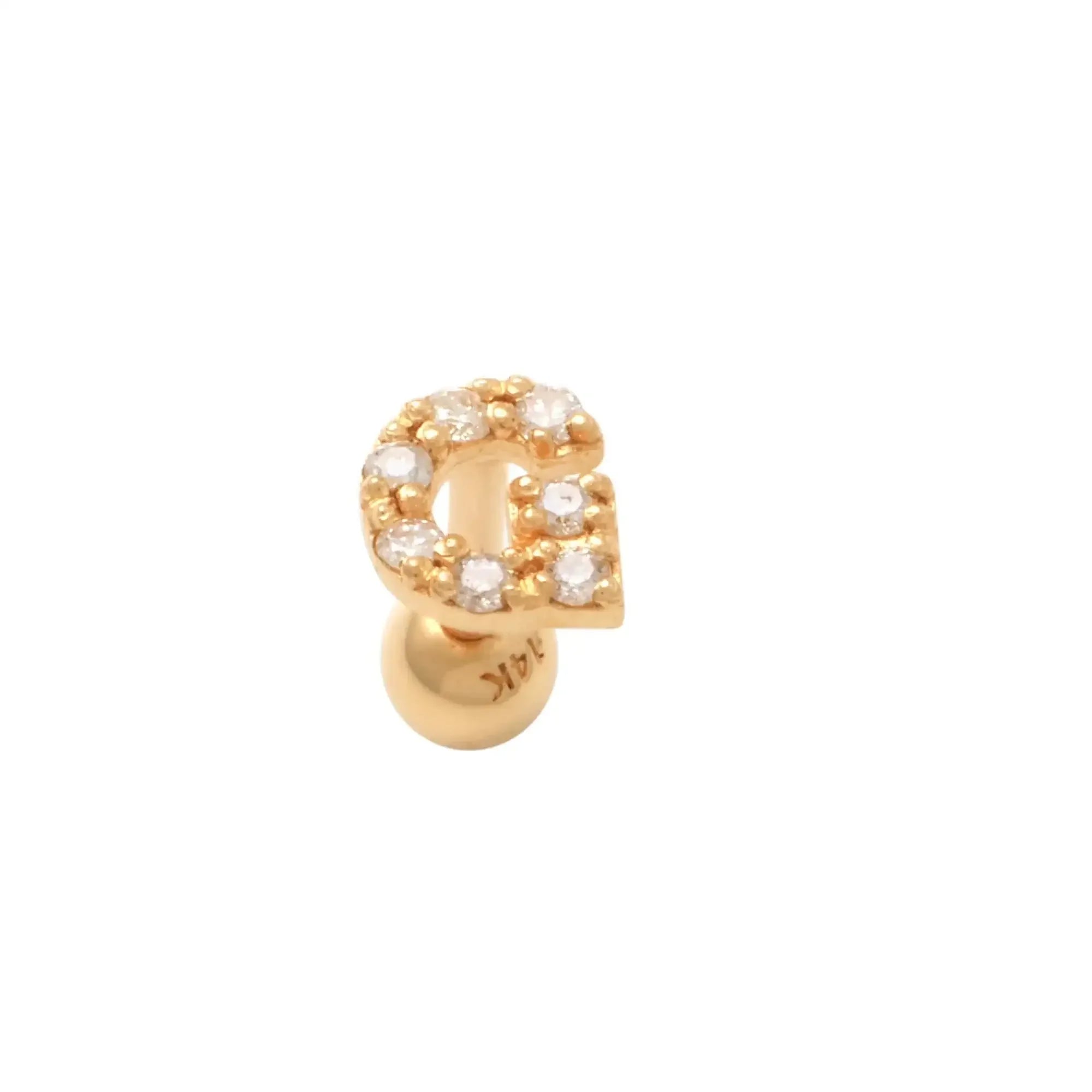 14K Solid Gold Diamond Initial Letter Stud – Anygolds