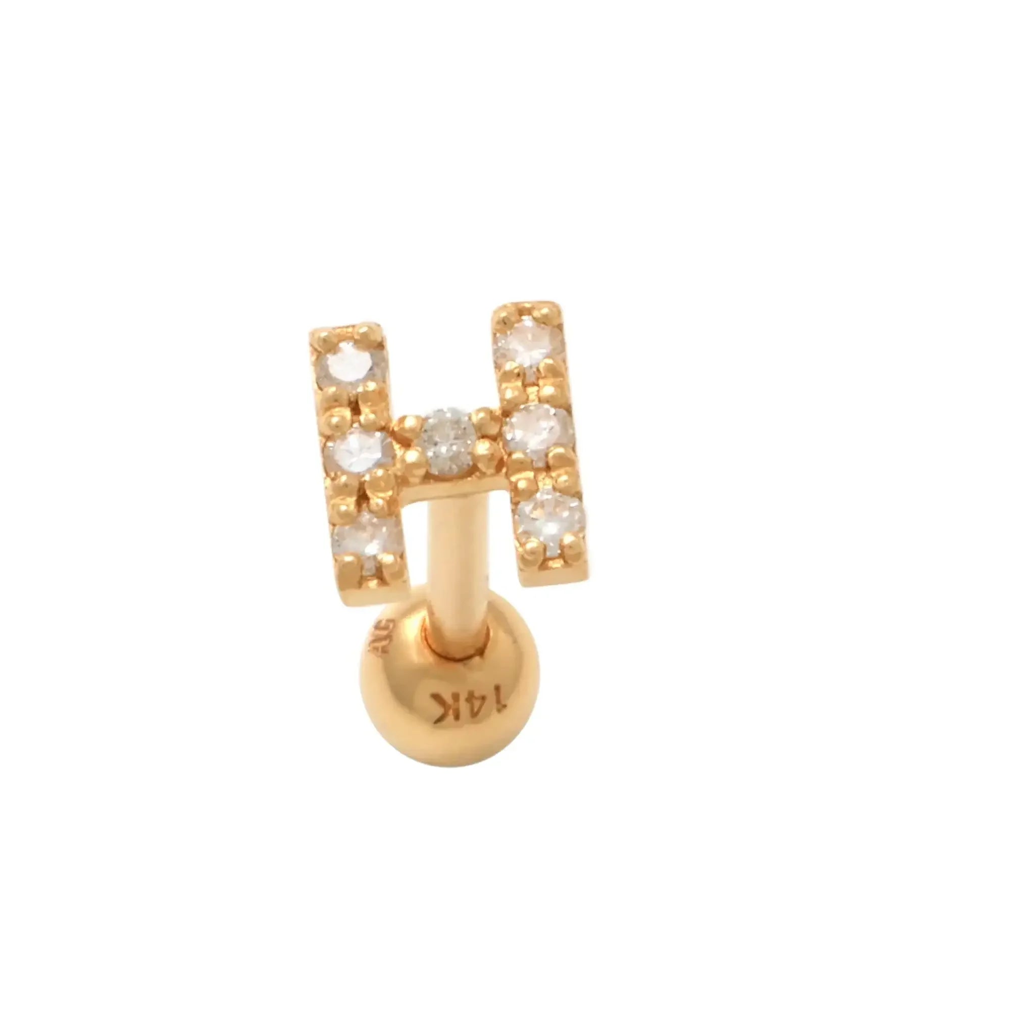 14K Solid Gold Diamond Initial Letter Stud – Anygolds