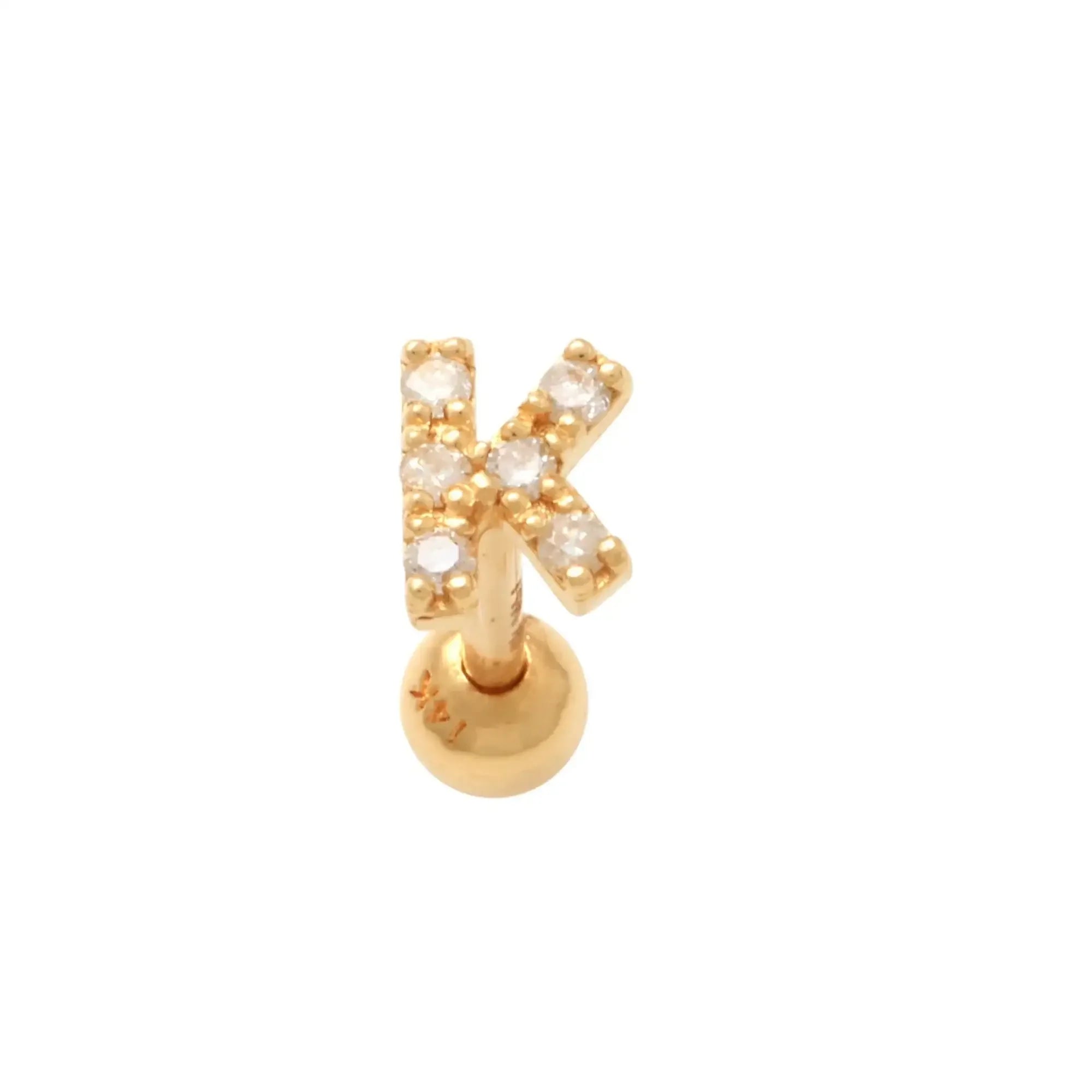 14K Solid Gold Diamond Initial Letter Stud – Anygolds