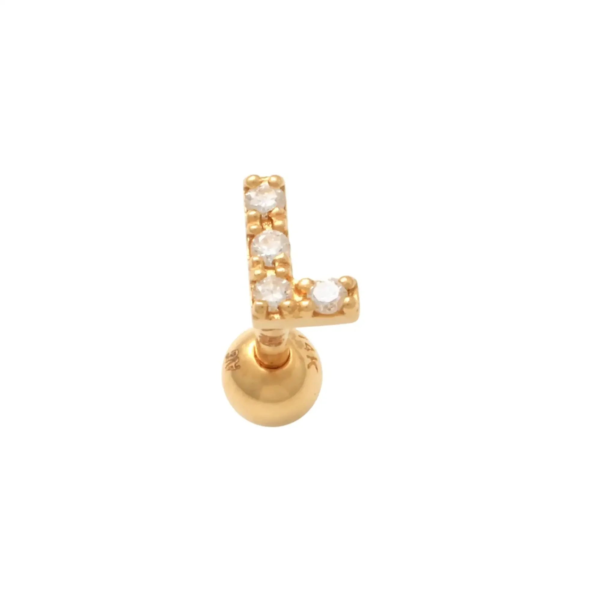 14K Solid Gold Diamond Initial Letter Stud – Anygolds