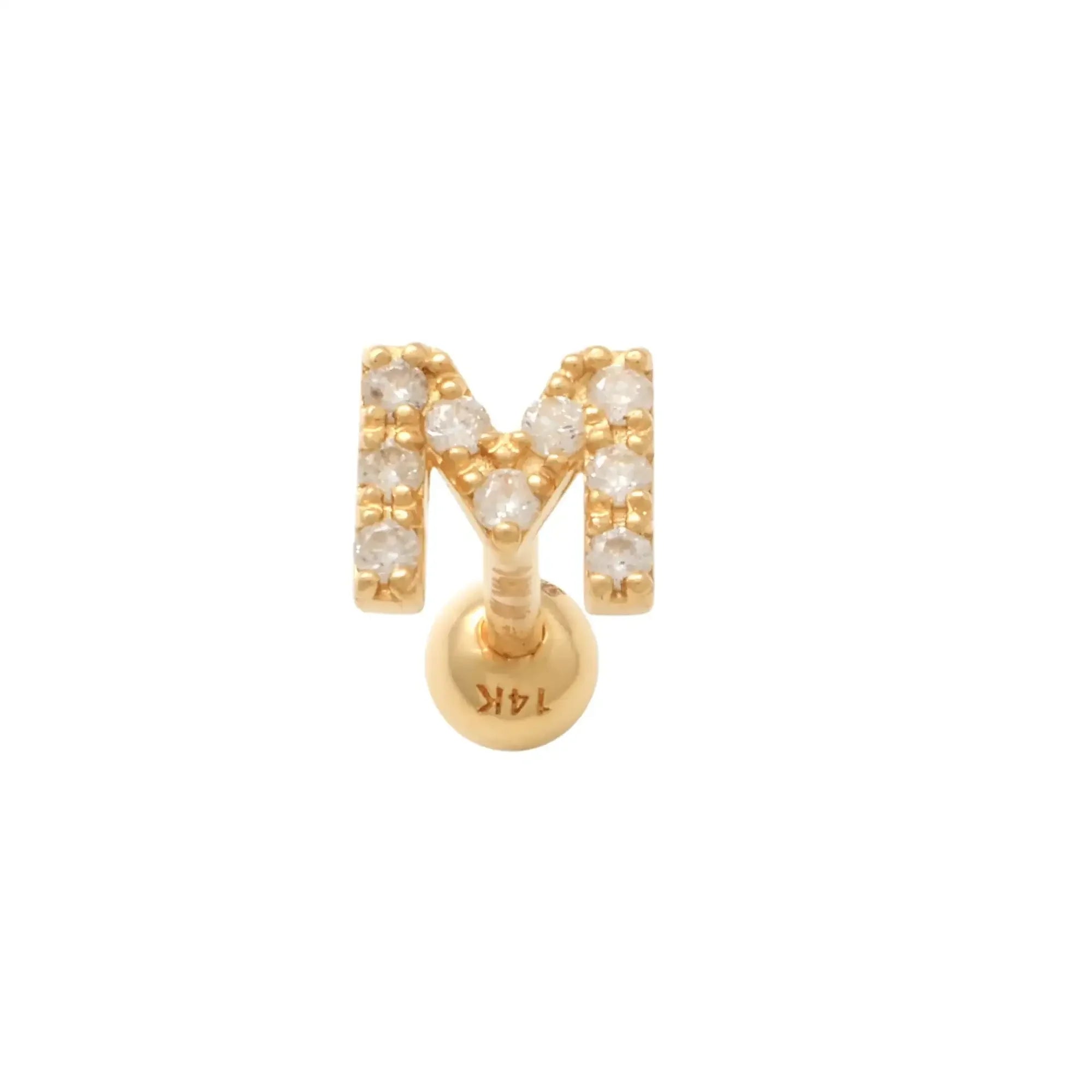 14K Solid Gold Diamond Initial Letter Stud – Anygolds