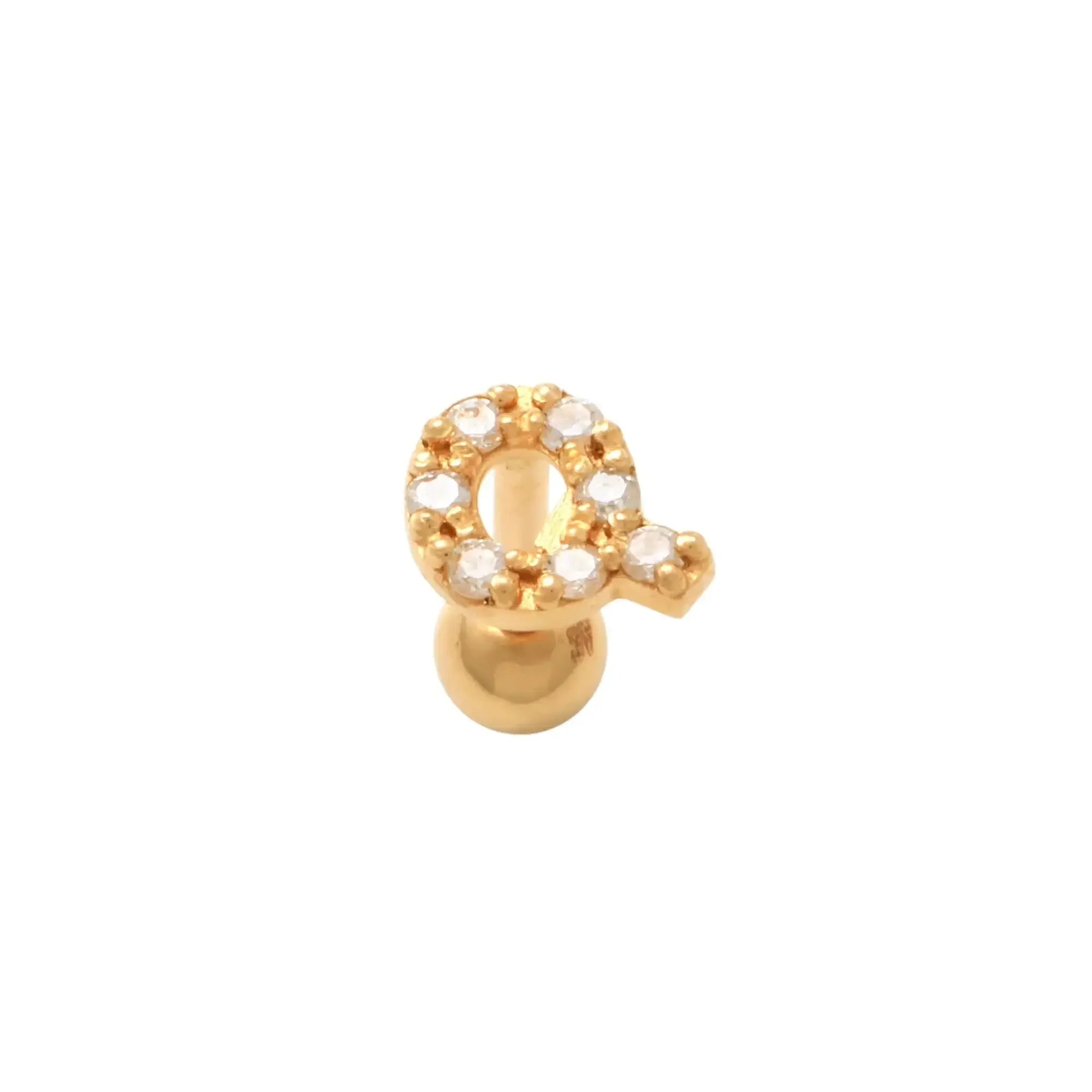 14K Solid Gold Diamond Initial Letter Stud – Anygolds