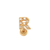 14K Solid Gold Diamond Initial Letter Stud – Anygolds