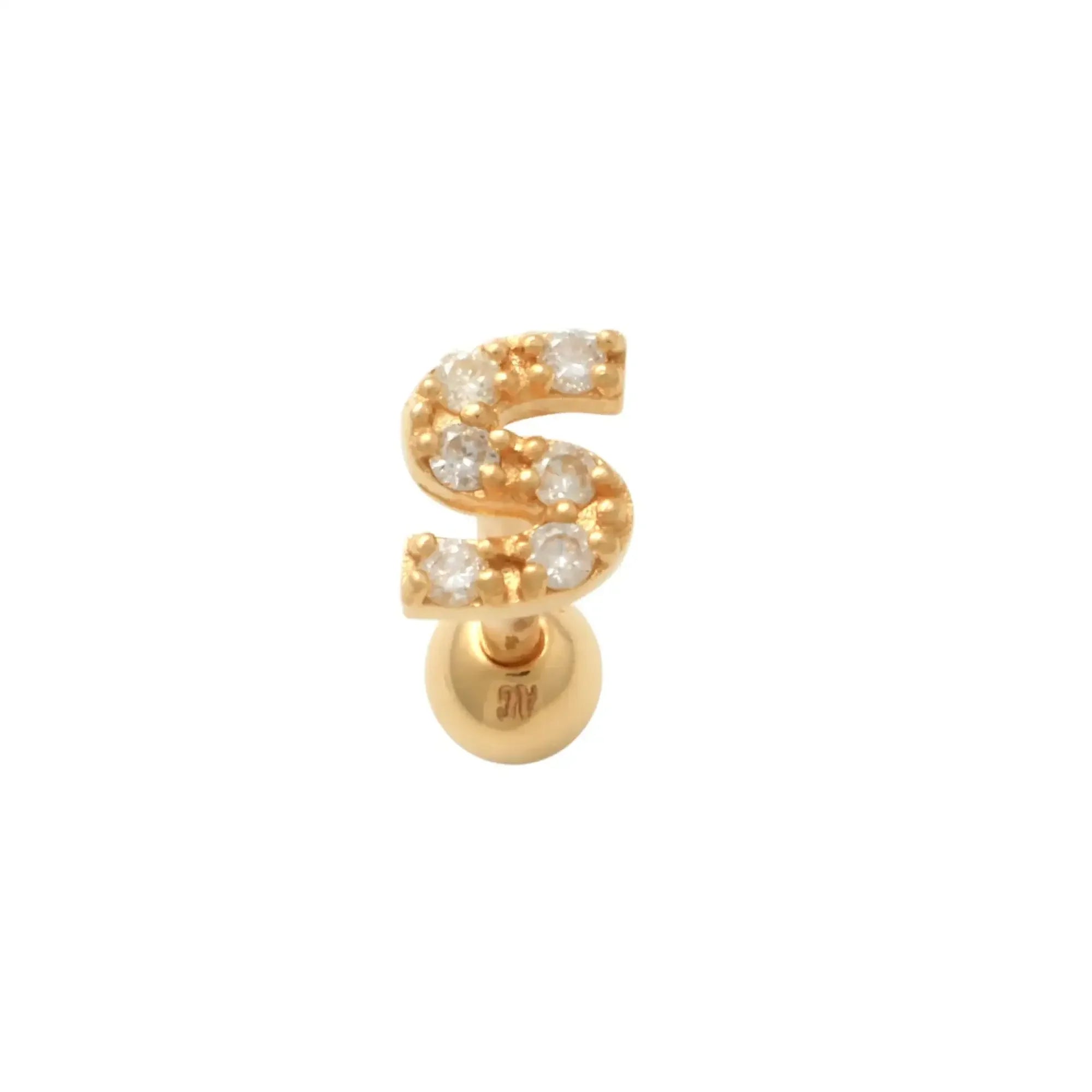 14K Solid Gold Diamond Initial Letter Stud – Anygolds