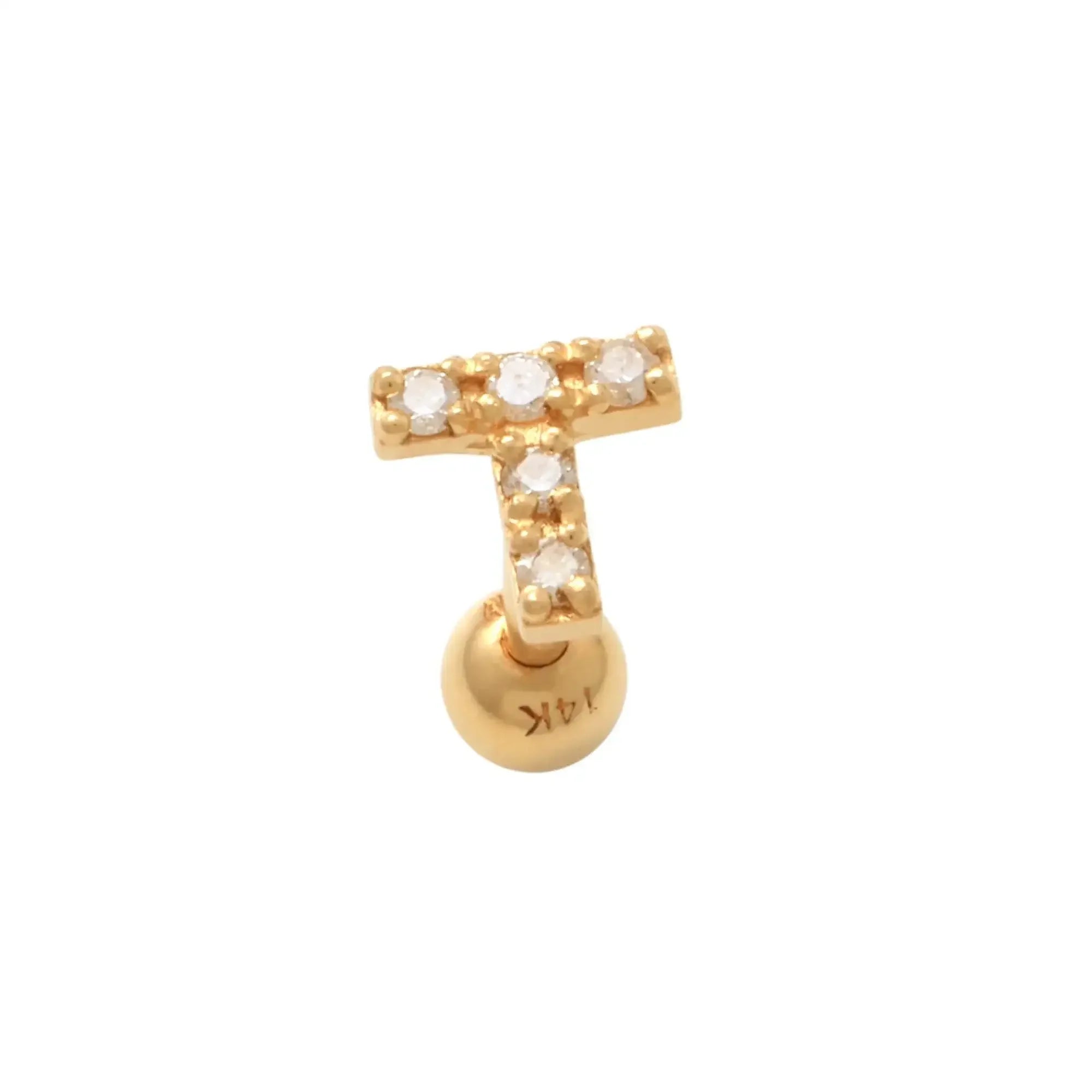 14K Solid Gold Diamond Initial Letter Stud – Anygolds