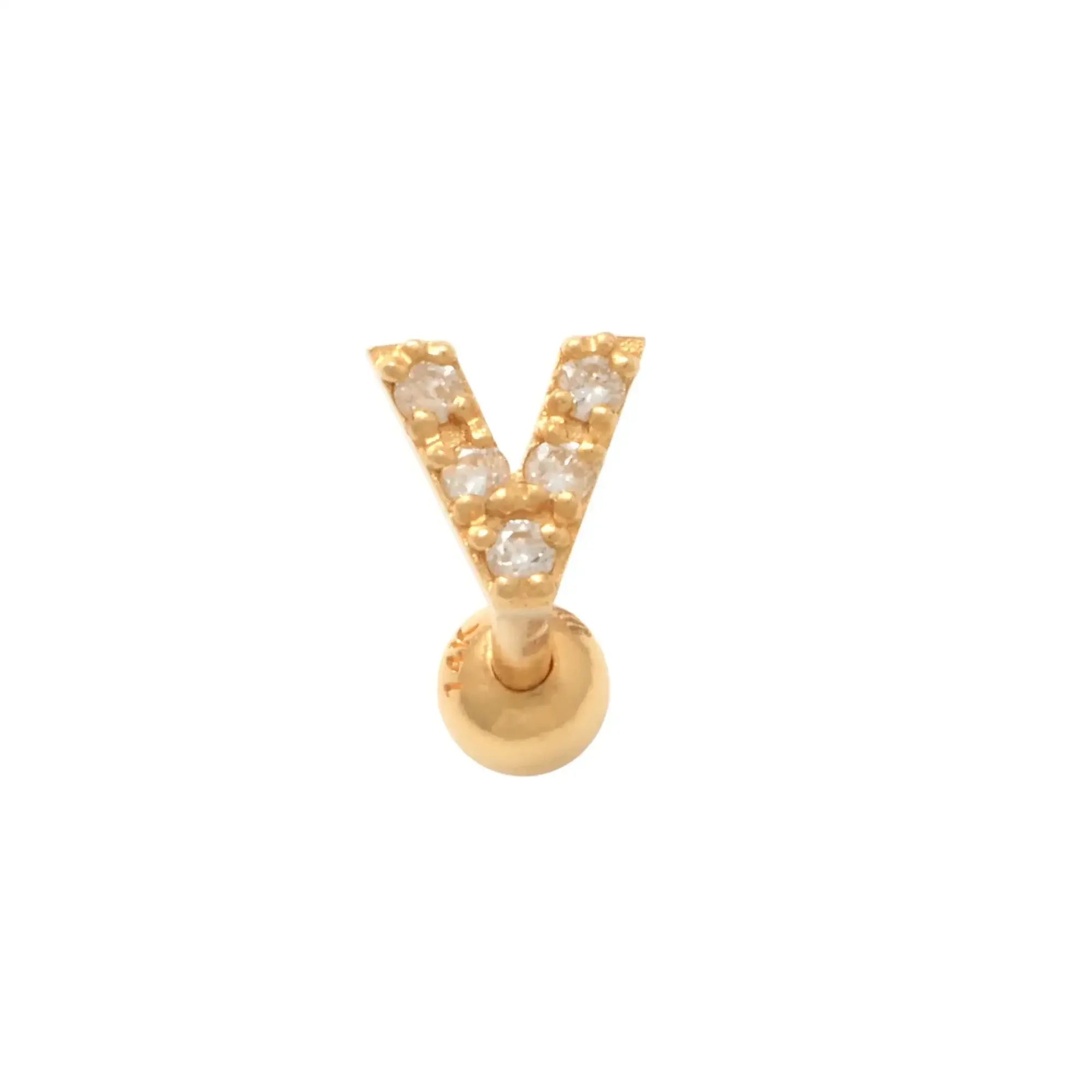 14K Solid Gold Diamond Initial Letter Stud – Anygolds
