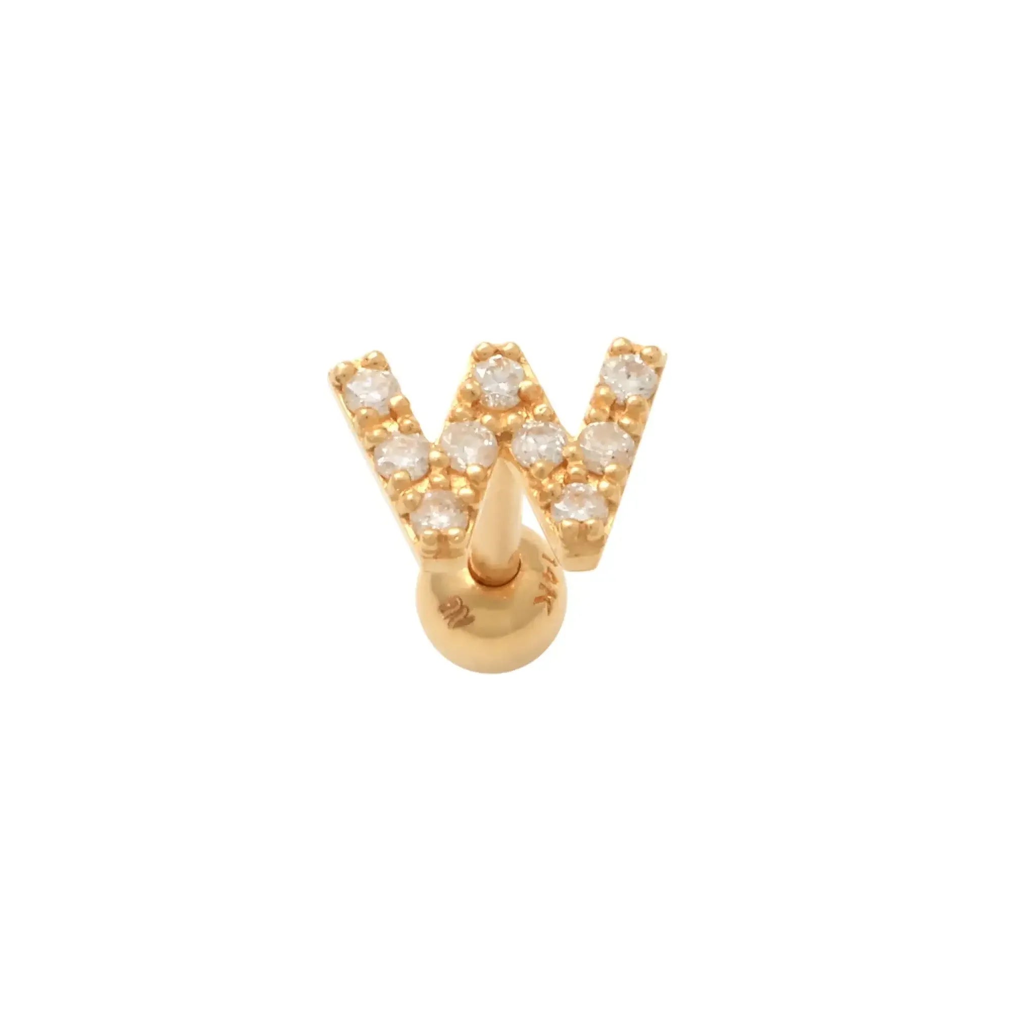 14K Solid Gold Diamond Initial Letter Stud – Anygolds