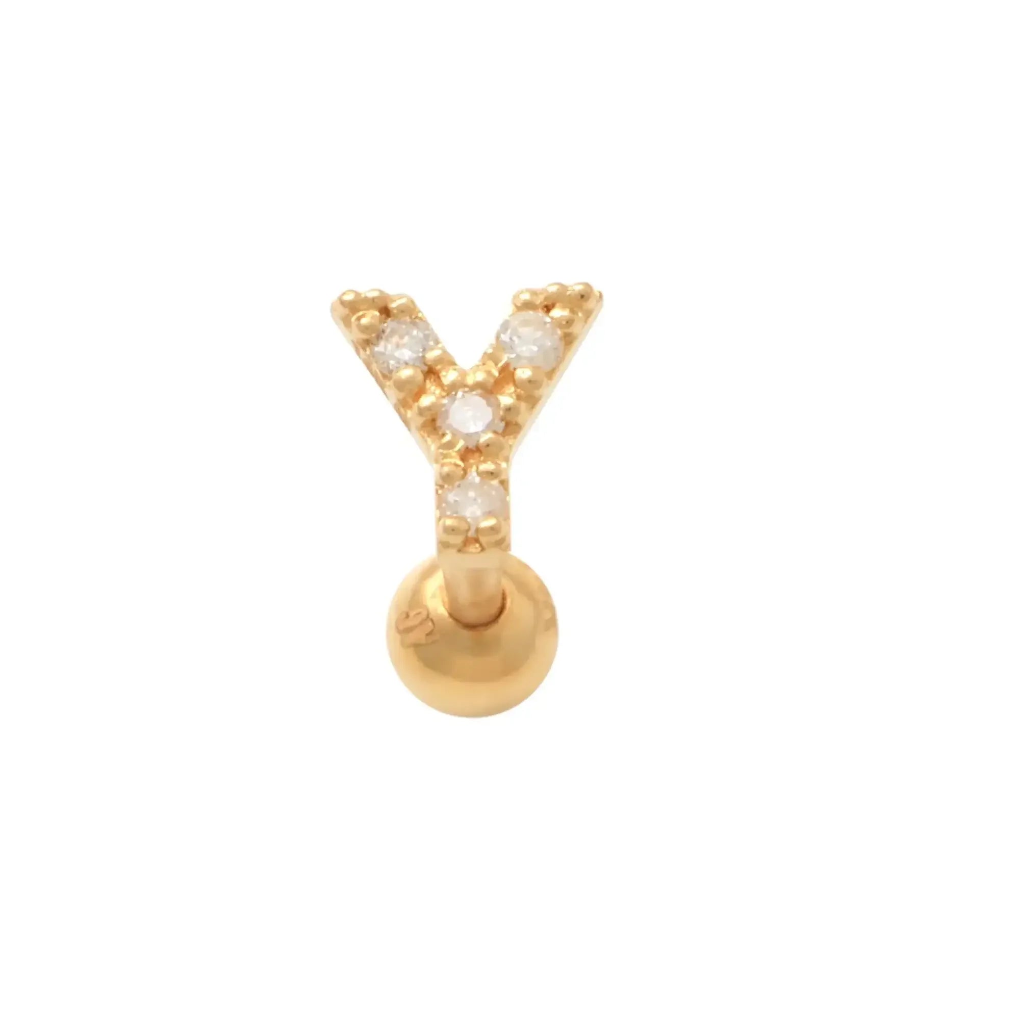 14K Solid Gold Diamond Initial Letter Stud – Anygolds